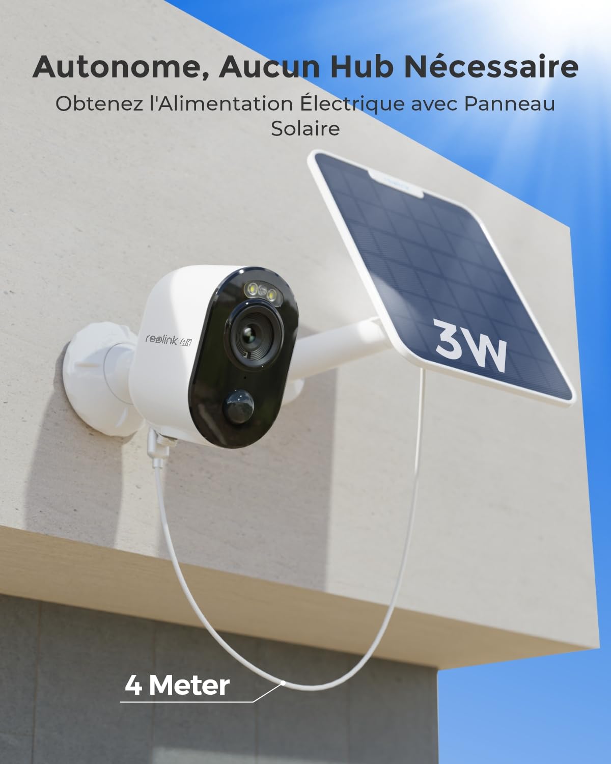 Reolink 4K Caméra Surveillance WiFi Exterieure sans Fil, Détection de Personne/Véhicule/Animal, WiFi 2,4/5 GHz, Vision Nocturne en Couleur, Audio Bidirectionnel, Argus 3 Ultra+Panneau Solaire Noir