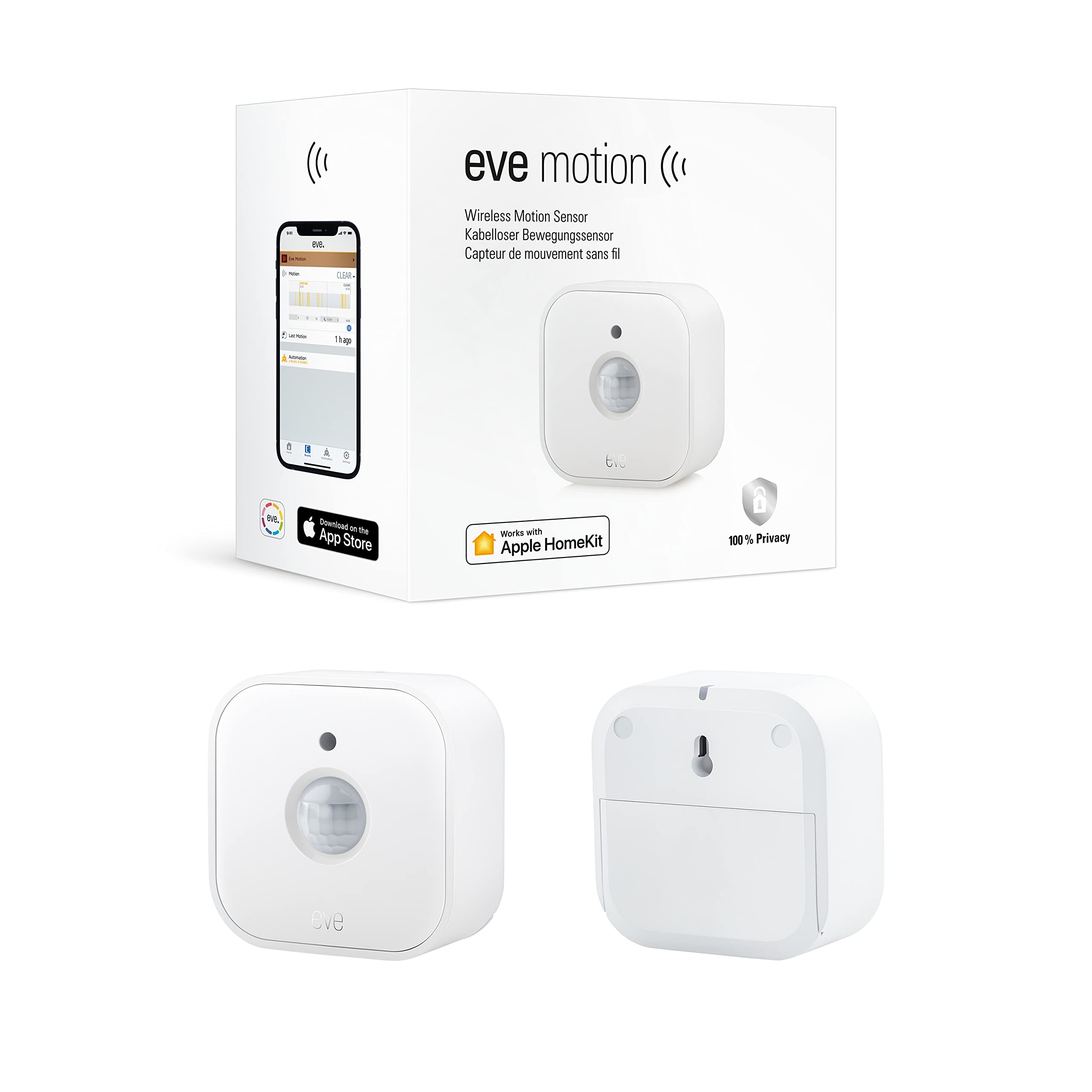 Eve Motion (Matter) – Capteur de mouvement et sensor de lumière intelligent, intérieur & extérieur, sécurité connectée, Apple Home, Alexa, Google Home, SmartThings, Nécessite un Thread concentrateur