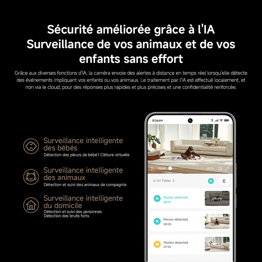 XIAOMI C201 1080p HD, caméra de sécurité, WiFi 6, 360° Panorama, Vision Nocturne Couleur, Protection Objectif, Audio bidirectionnel, babyphone, caméra Animaux, Compatible avec Alexa et Google