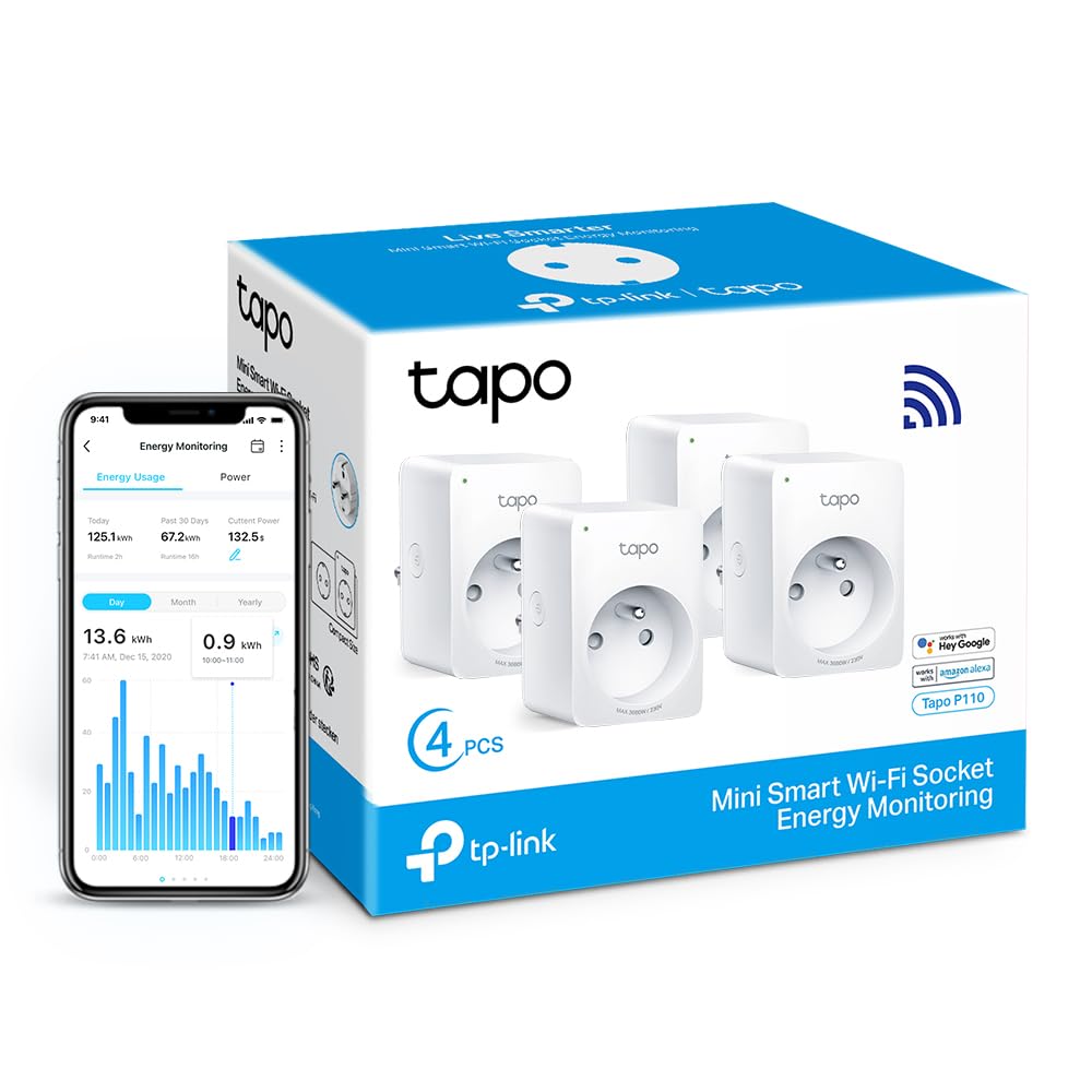 Tapo Matter Prise Connectée WiFi, Suivi de consommation, 16A Type E, Compatible avec Alexa, Google Home et SmartThings, Contrôler le radiateur, le chauffage, Économie d'énergie, Tapo P110M 2-pack(FR)