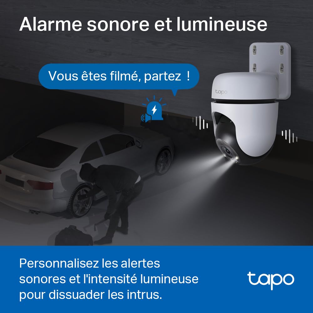 Tapo C510W 2K Caméra de Surveillance WiFi extérieur 360°, Vision Nocturne Couleur, Détection de Personne et Suivi de Mouvement, Étanche IP65, Alarme sonore Personnalisable