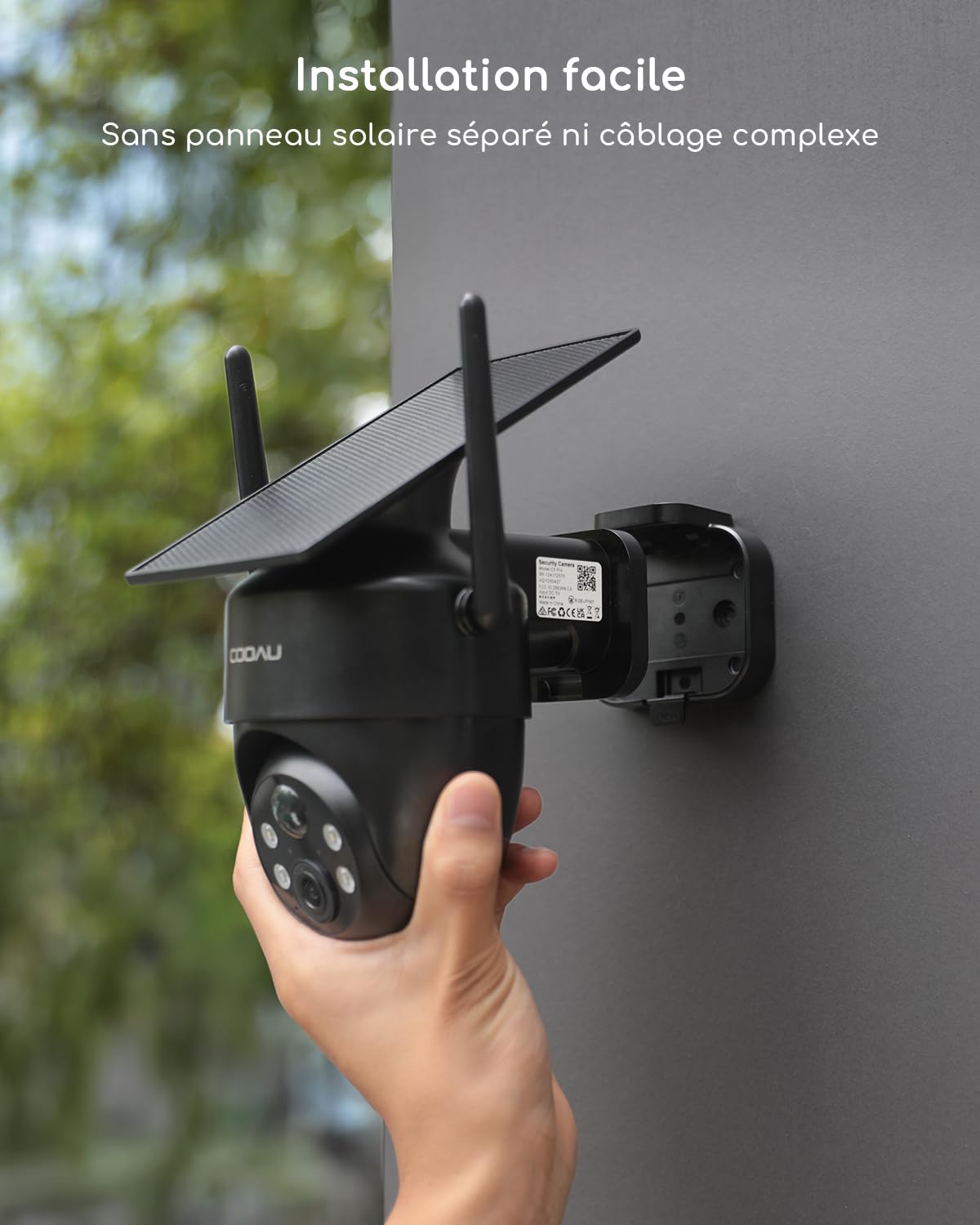 COOAU 2K Camera Surveillance WiFi Exterieure sans Fil | Caméra Solaire 3MP 360° PTZ, Wi-FI 6, Détection PIR Intelligente, Alarme Anti-Intrusion, Installation Facile, Recharge Basse Luminosité, IP66