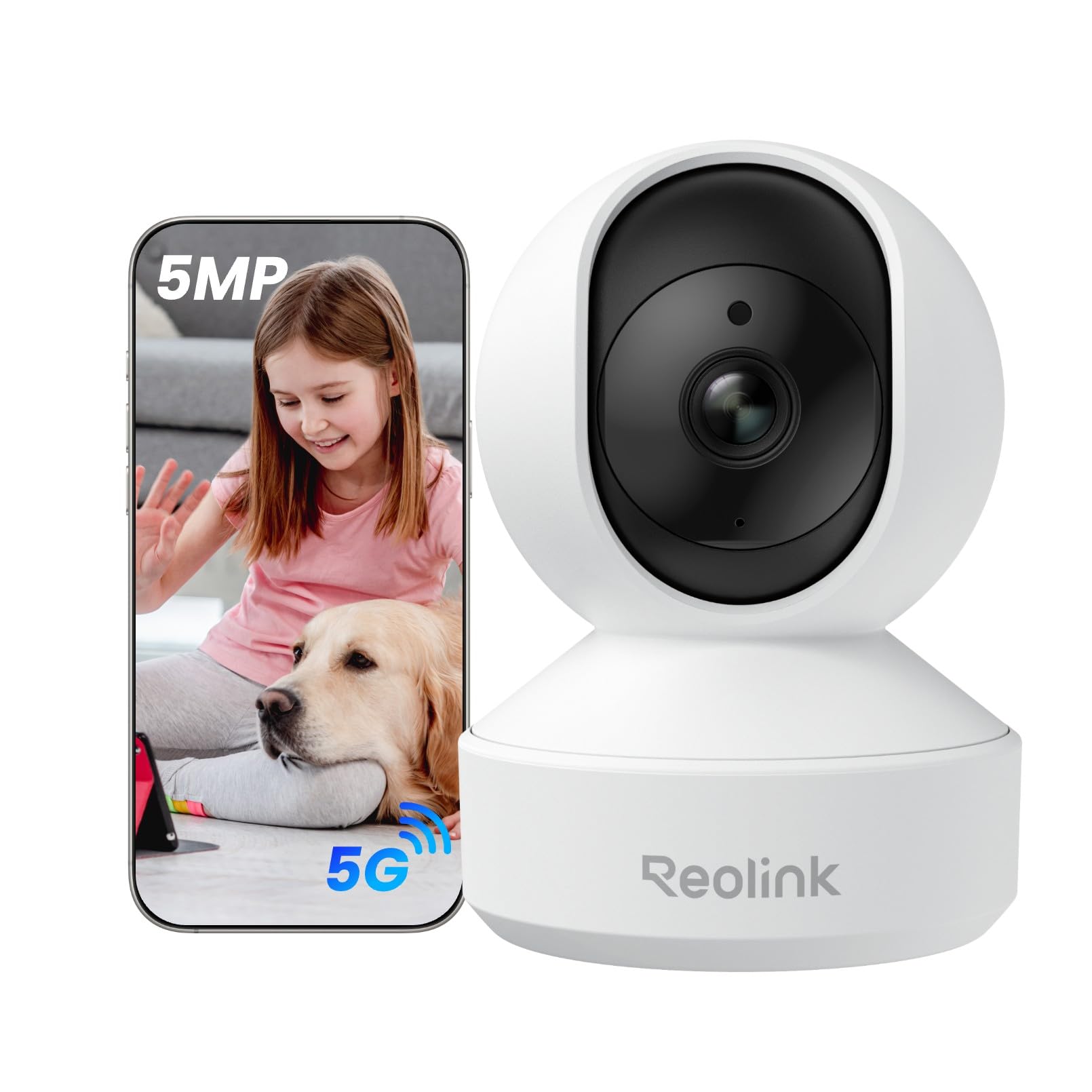 Reolink 3K 5MP Caméra Surveillance WiFi Intérieure 360° PT, Suivi Automatique, Détéction de Personne/Animal/Pleurs de Bébé, Wi-FI 2,4/5 GHz, Vision Nocturne, Audio Bidirectionnel, E1 Pro