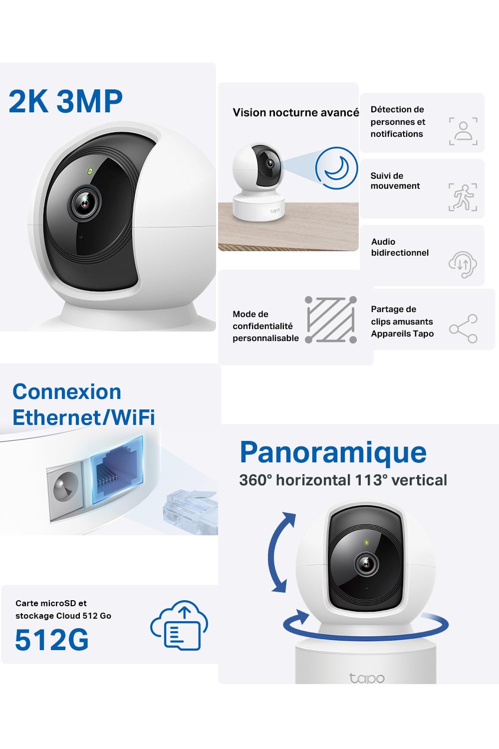 Tapo 2.5K(4MP) Caméra de Surveillance WiFi intérieure 360°, Détection Humaine AI Suivi Intelligent, Sirène et détection de Mouvement, Audio bidirectionnel, Compatible Alexa pour Bébé/Animaux C220