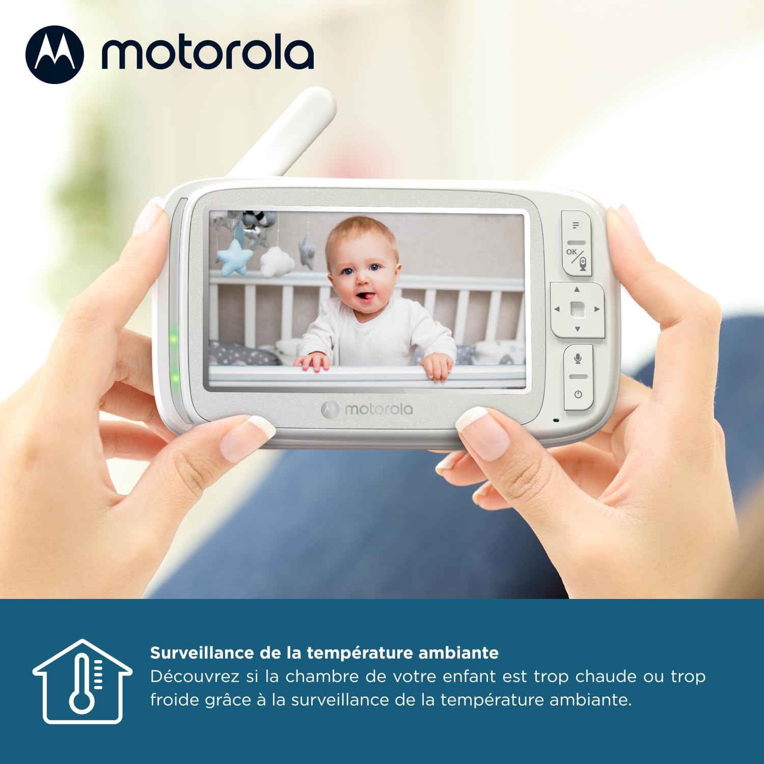 Caméra de Surveillance pour bébé Motorola Nursery VM75 - Moniteur pour bébé avec unité parentale de 5 Pouces - Caméra pour bébé avec Vision Nocturne, Zoom numérique