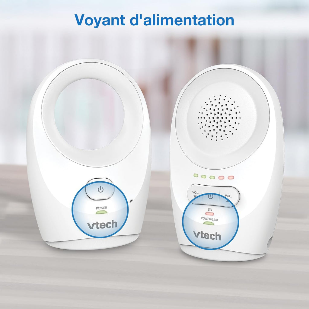 VTech DM1111 Babyphone Audio Numérique – Technologie DECT, Affichage du Niveau de Bruit, Clip Ceinture et Bien Plus – Unité Parentale et Unité Bébé