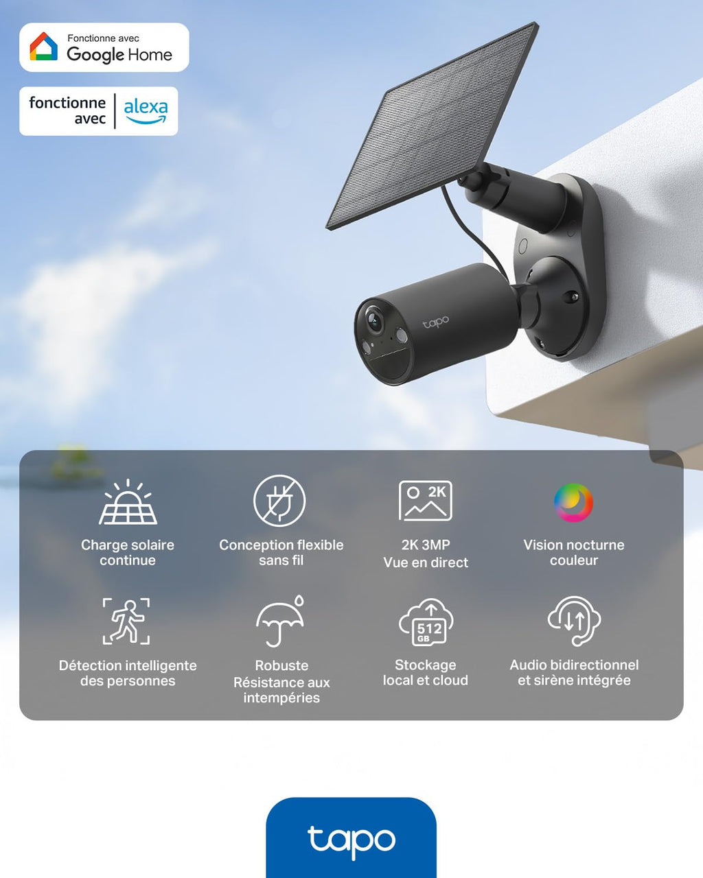 Tapo C410 KIT 2K(3MP) Caméra de Surveillance WiFi Extérieure sans Fil Solaire, Autonomie permanente de la Batterie, Personne Détection, Vision Nocturne en Couleur, IP65 Etanche, Aucune hub requis