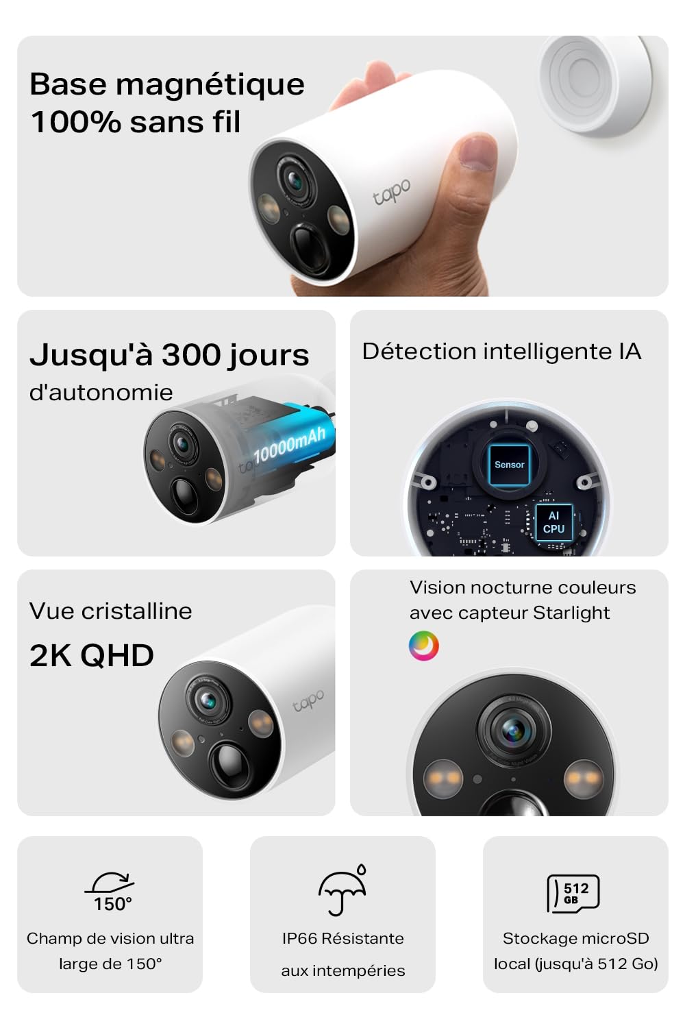 Tapo C425 2.5K 4MP Caméra de Surveillance WiFi Extérieure sans Fil Batterie 10 000mAh Lot de 2, Autonomie de 300j, AI Détection, Vision Nocturne en Couleur, IP66 Etanche, Aucune hub requis