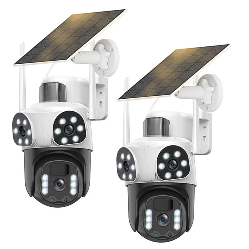 4K Camera Surveillance WiFi Exterieure sans Fil,à triple objectif/Camera Solaire/Batterie,2.4/5G WIFI,360° PTZ Sécurité à Domicile,Vision Vocturne,Alarme,Audio Bidirectionnel,Suivi Automatique,8MP HD