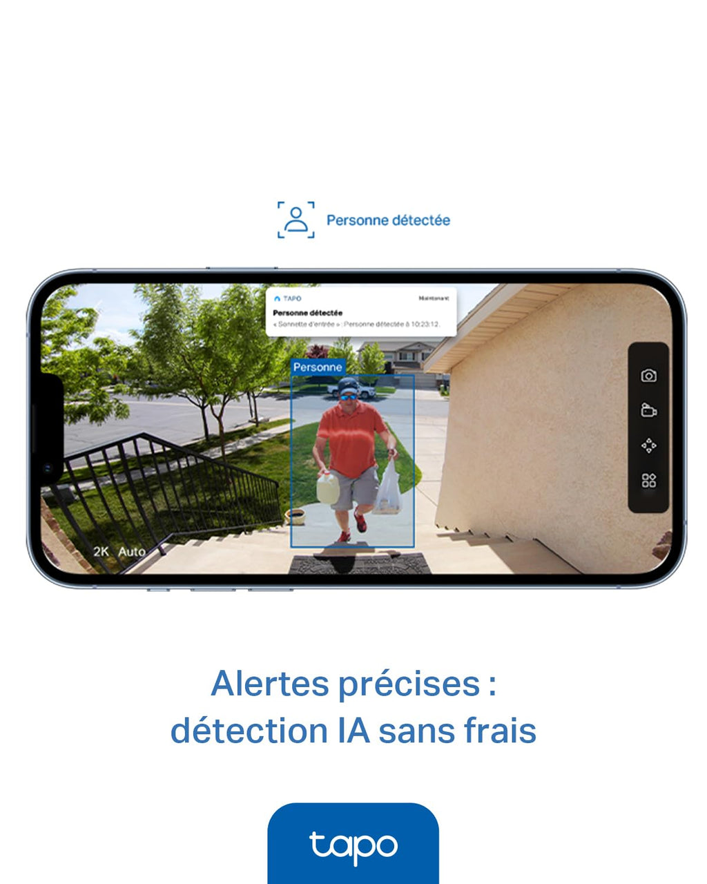 Tapo D205 Sonnette sans fil avec caméra exterieur 2K 3MP, IP54 étanche, Grand angle 160°, Vision Nocturne, Détection Humaine AI gratuite, Audio Bidirectionnel, autonomie 180j, Installation facile
