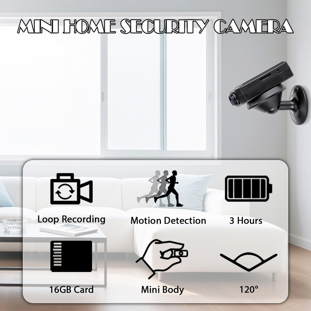 OTADUG Caméra Espion, Caméra de Surveillance 1080P avec Loop Recording, Détection de Mouvement, Grand Angle 120, 3 Heures, avec Une Carte, Pas Besoin de Wi-FI