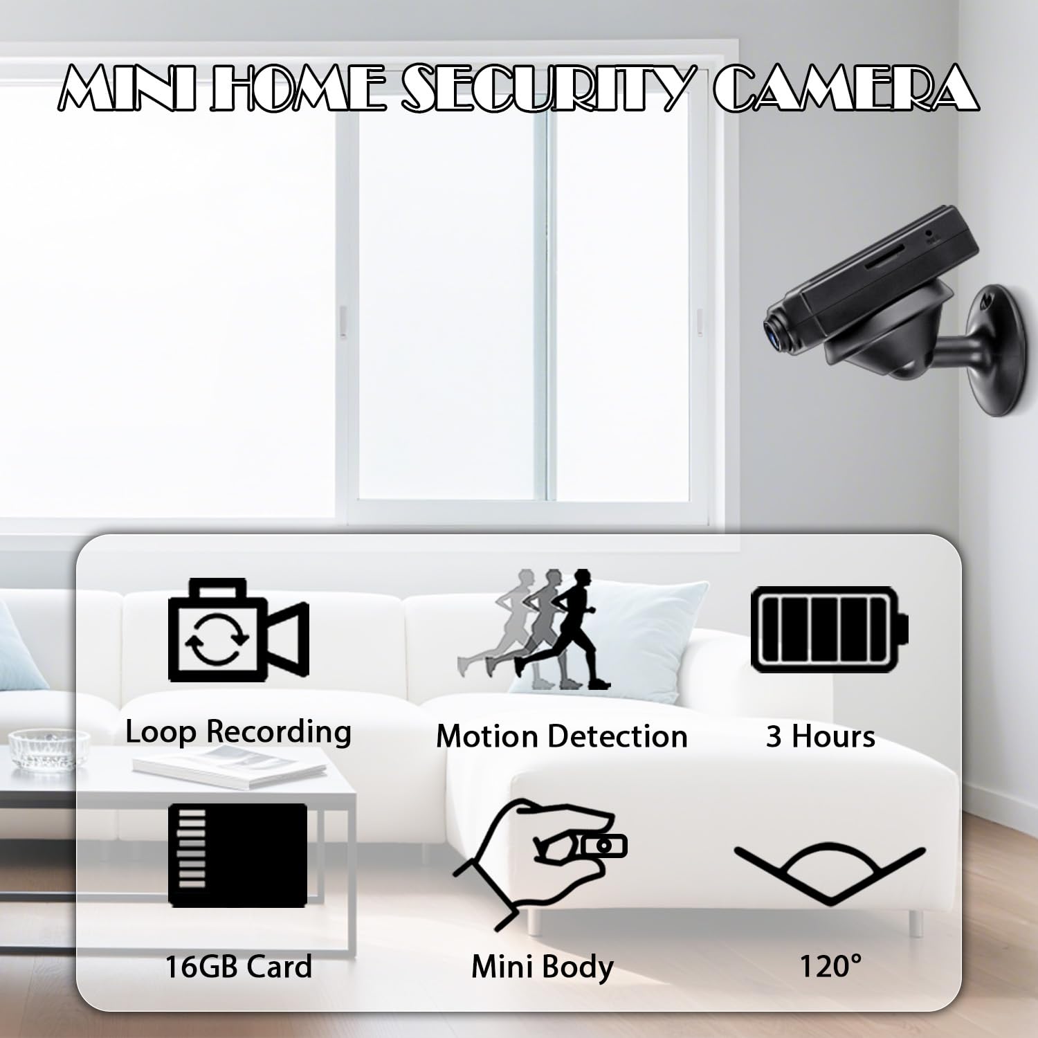 OTADUG Caméra Espion, Caméra de Surveillance 1080P avec Loop Recording, Détection de Mouvement, Grand Angle 120, 3 Heures, avec Une Carte, Pas Besoin de Wi-FI