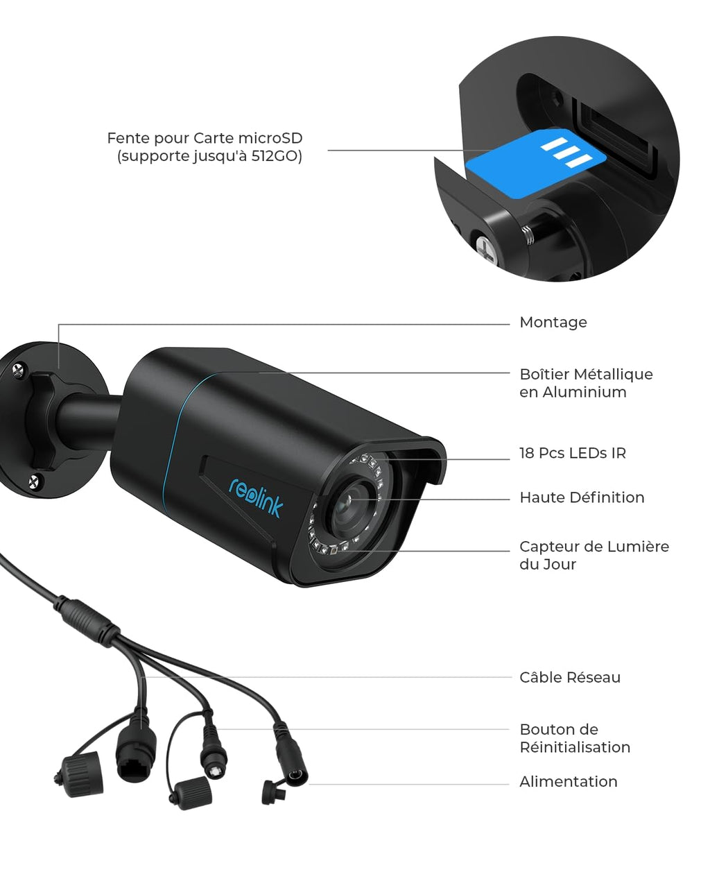 Reolink 4K Caméra IP PoE avec Détection Personne/Véhicule/Animal, Caméra de Surveillance Extérieure avec Etanche IP67, Fente pour Carte microSD, Vision Nocturne IR, Support Audio, Time Lapse, RLC-810A
