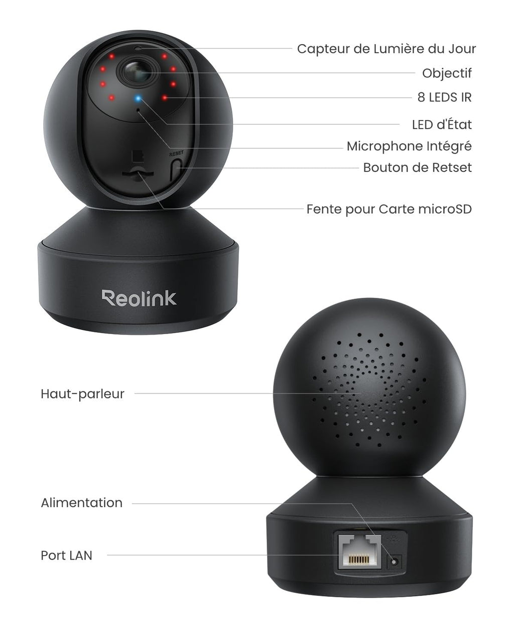 Reolink 3K 5MP Caméra Surveillance WiFi Intérieure 360° PT, Suivi Automatique, Détéction de Personne/Animal/Pleurs de Bébé, Wi-FI 2,4/5 GHz, Vision Nocturne, Audio Bidirectionnel, E1 Pro