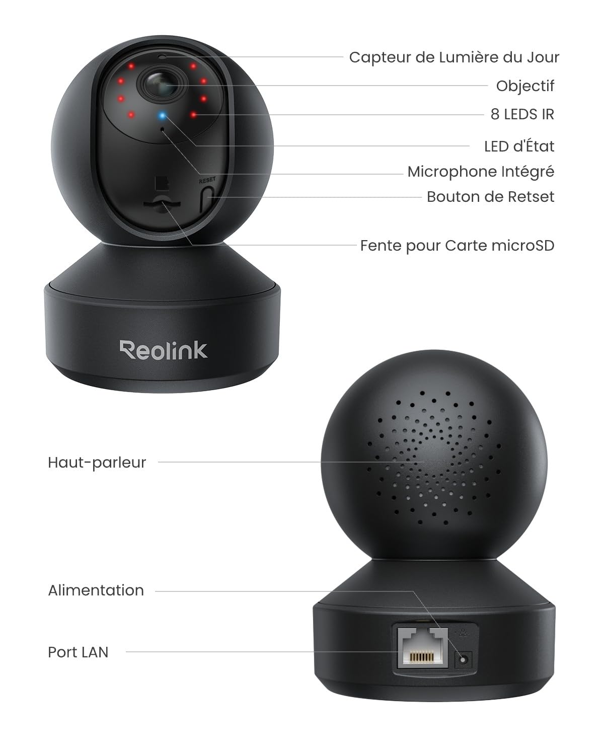 Reolink 3K 5MP Caméra Surveillance WiFi Intérieure 360° PT, Suivi Automatique, Détéction de Personne/Animal/Pleurs de Bébé, Wi-FI 2,4/5 GHz, Vision Nocturne, Audio Bidirectionnel, E1 Pro