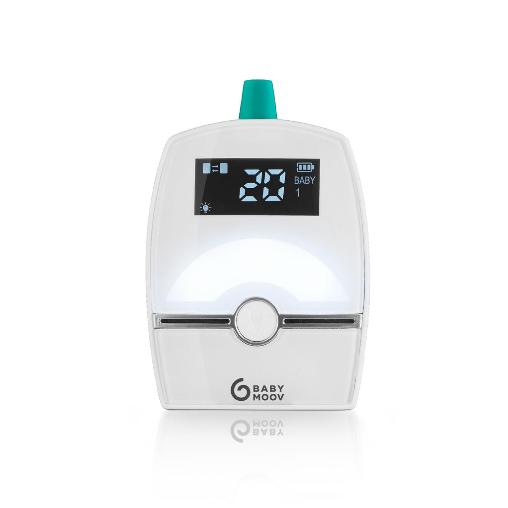 Babymoov Babyphone Audio Premium Care, Faible Emission d'Ondes avec Détecteur de Mouvement, Portée 1400m, Veilleuse, Berceuses, Capteur de Température, Talkie-Walkie