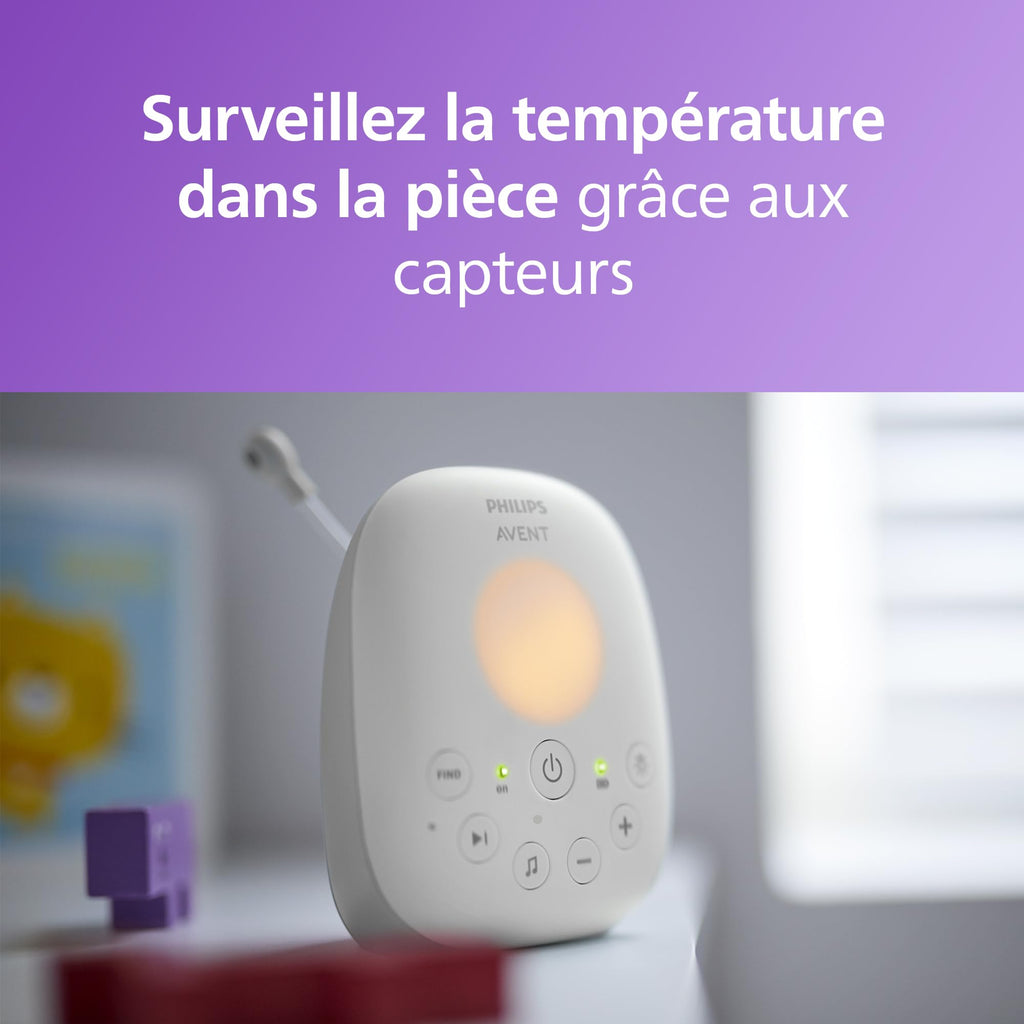 Philips Avent DECT - Écoute-bébé audio bidirectionnel, sans interférence, portée de 330 mètres, autonomie de 24 heures, mode Smart ECO, veilleuse, SCD503/26