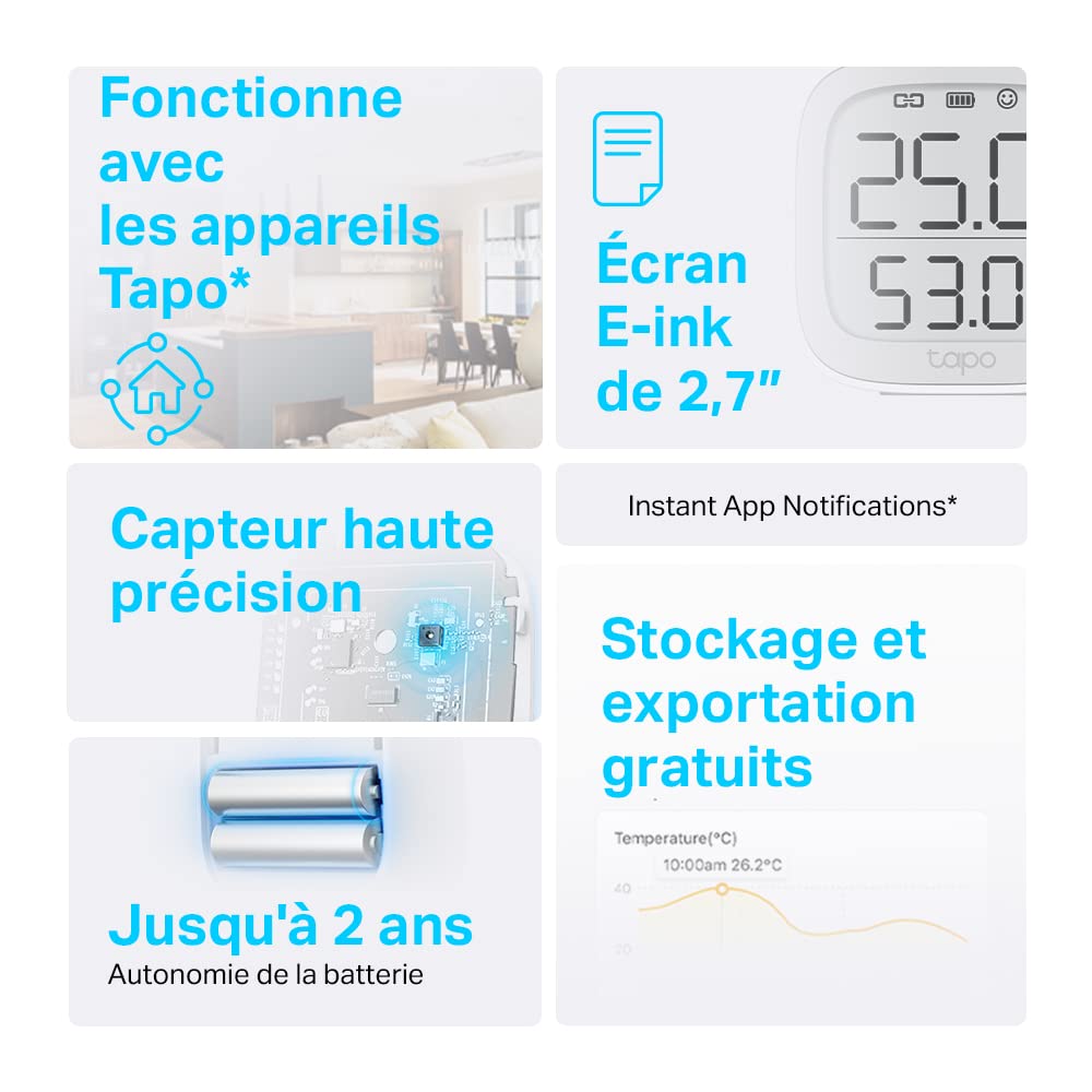 Tapo Détecteur de Mouvement Intelligent Tapo T110, pour la sécurité des fenêtres/Portes, durée de Vie de la Batterie de 1 an et Plus, Notification d'application instantanée, Hub requis