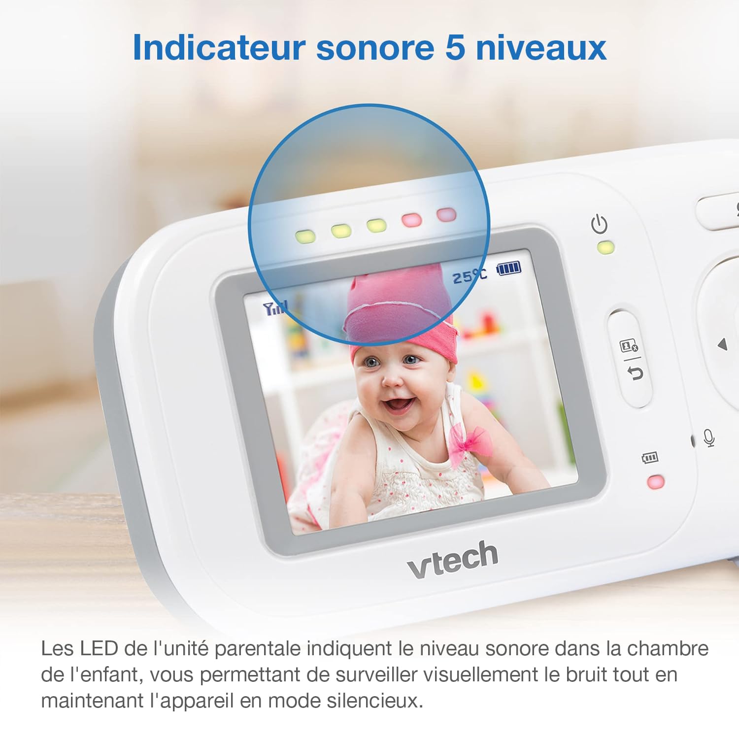 VTech DM1111 Babyphone Audio Numérique – Technologie DECT, Affichage du Niveau de Bruit, Clip Ceinture et Bien Plus – Unité Parentale et Unité Bébé