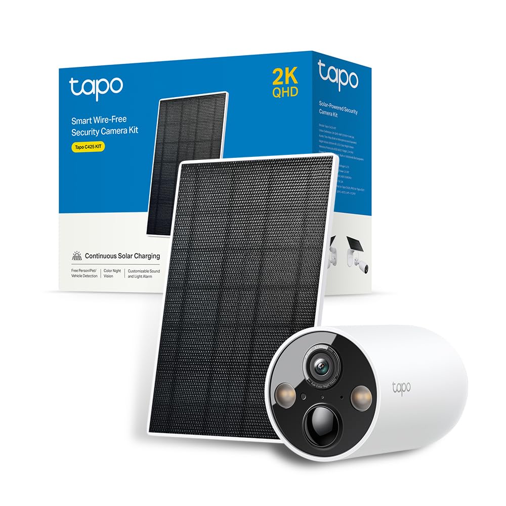 Tapo C425 2.5K 4MP Caméra de Surveillance WiFi Extérieure sans Fil Batterie 10 000mAh Lot de 2, Autonomie de 300j, AI Détection, Vision Nocturne en Couleur, IP66 Etanche, Aucune hub requis