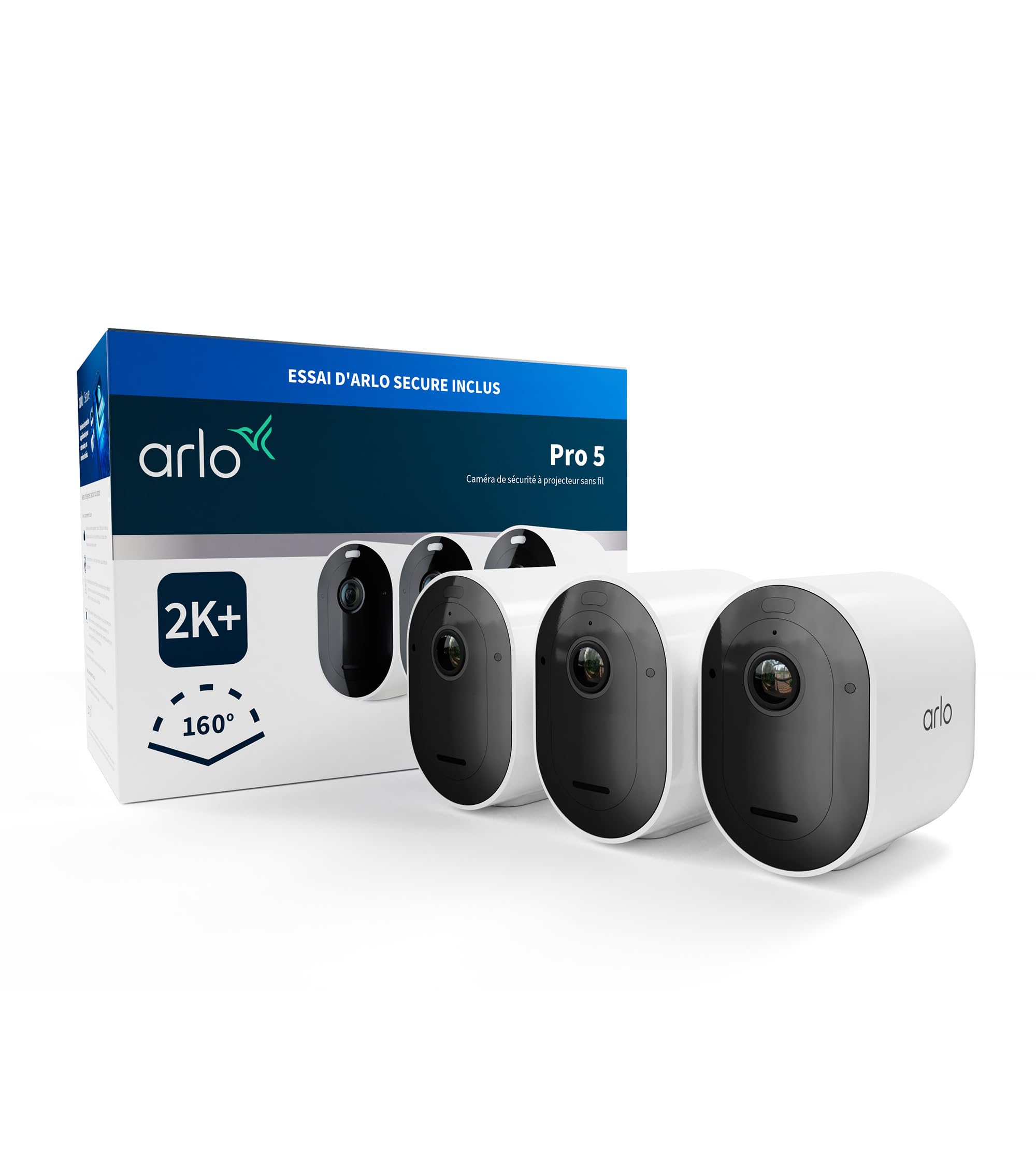 ARLO Pro 5 2K, Caméra de Surveillance WiFi Extérieure sans Fil, Détection par IA, Vision Nocturne Couleur, Audio bidirectionnel, Compatible avec Alexa, Essai Secure Inclus, 2 Caméras