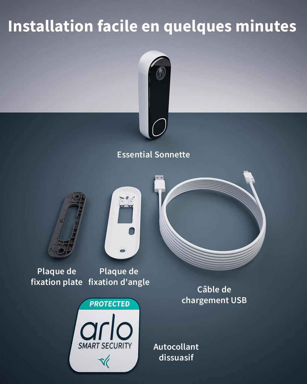 ARLO Sonnette Vidéo HD, Sonnette WiFi Extérieur Exterieure Sans Fil, Détection par IA, Vision Nocturne Couleur, Audio bidirectionnel, Compatible avec Alexa, Essai Secure Inclus