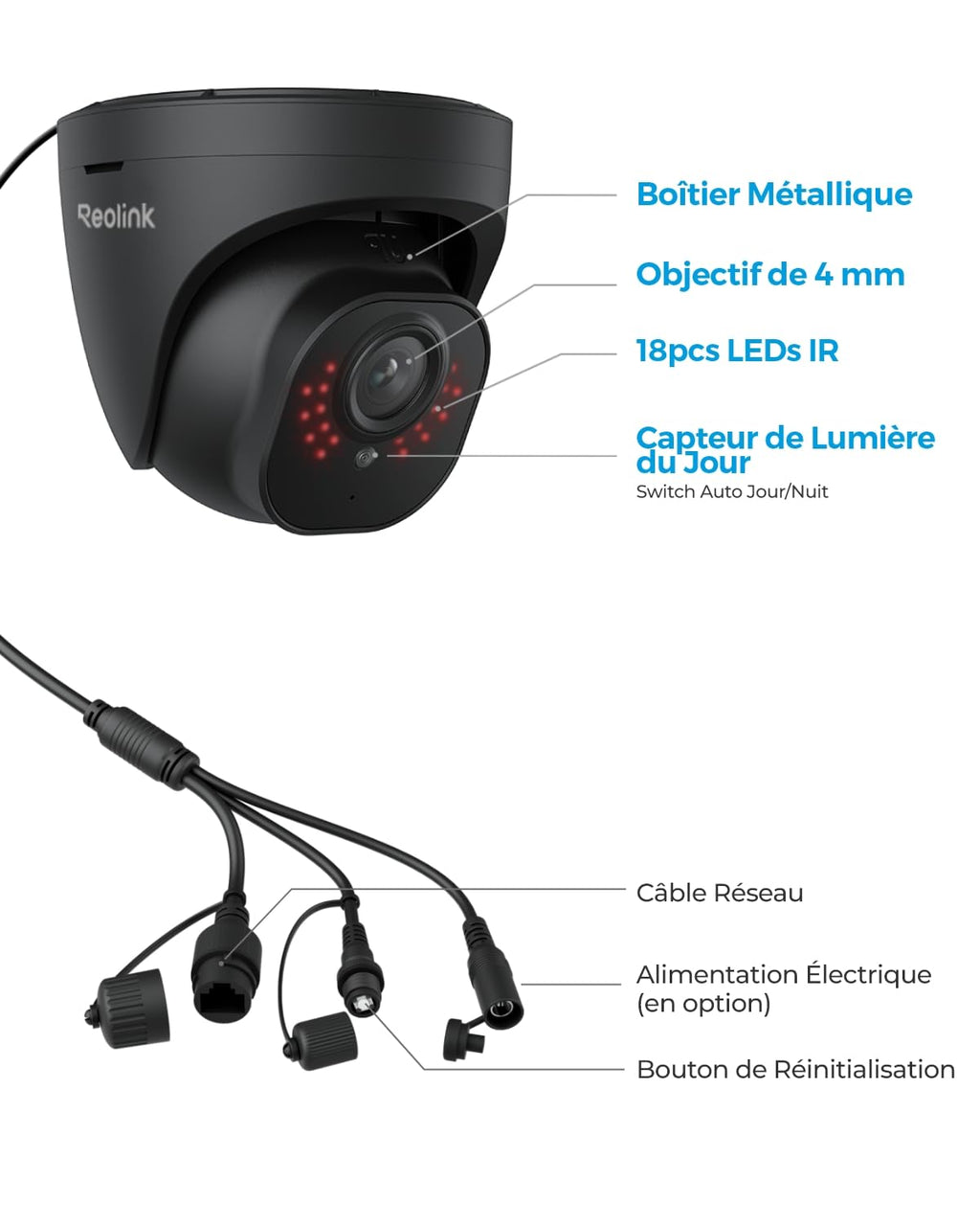 Reolink 5MP Caméra de Surveillance Extérieure PoE Dôme avec Détection Personne/Véhicule, Caméra IP avec Etanche IP67, Time Lapse, Fente pour Carte microSD, Vision Nocturne IR, Support Audio, RLC-520A