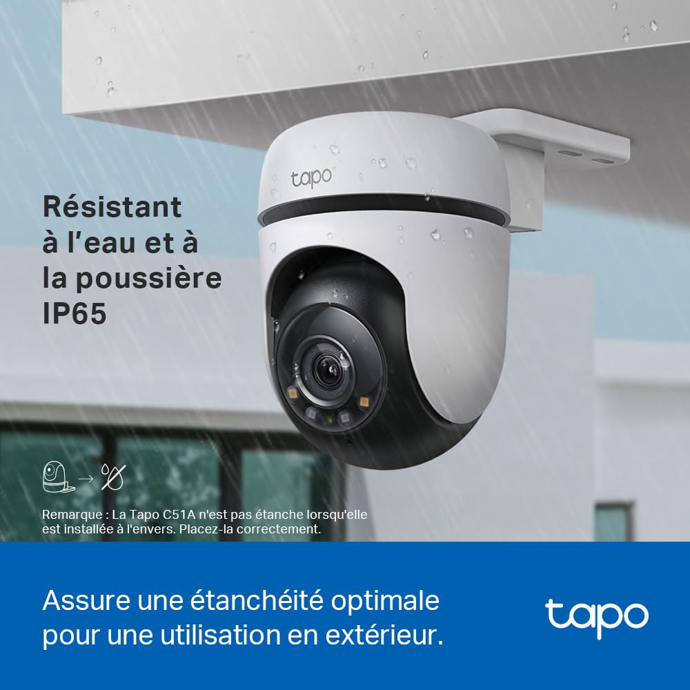 Tapo C510W 2K Caméra de Surveillance WiFi extérieur 360°, Vision Nocturne Couleur, Détection de Personne et Suivi de Mouvement, Étanche IP65, Alarme sonore Personnalisable