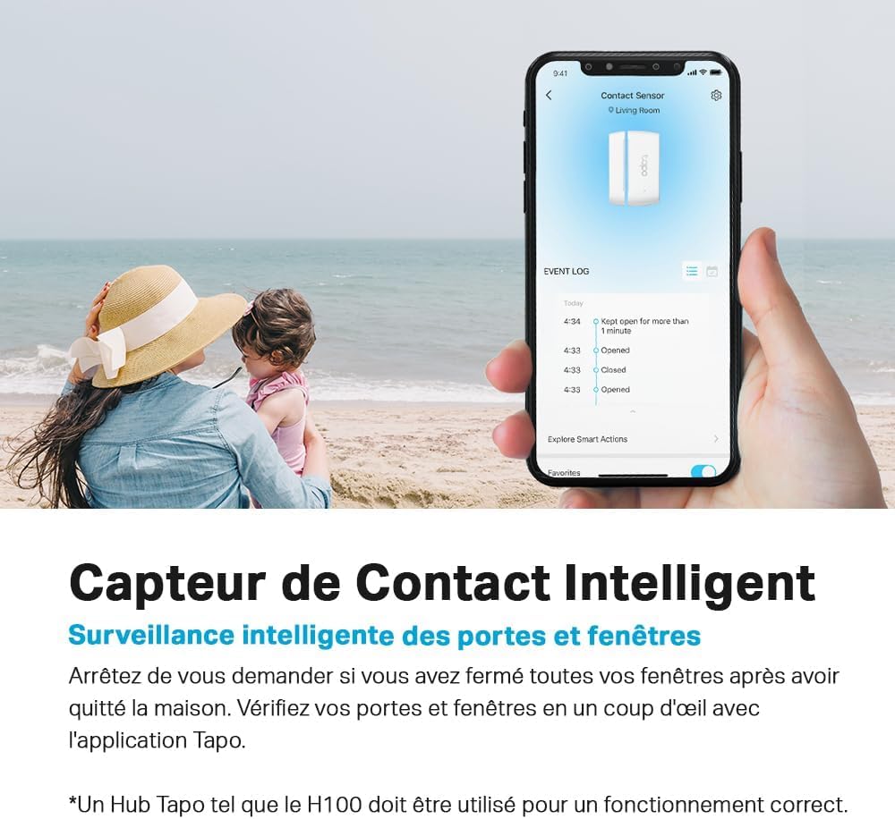 Tapo Détecteur de Mouvement Intelligent Tapo T110, pour la sécurité des fenêtres/Portes, durée de Vie de la Batterie de 1 an et Plus, Notification d'application instantanée, Hub requis
