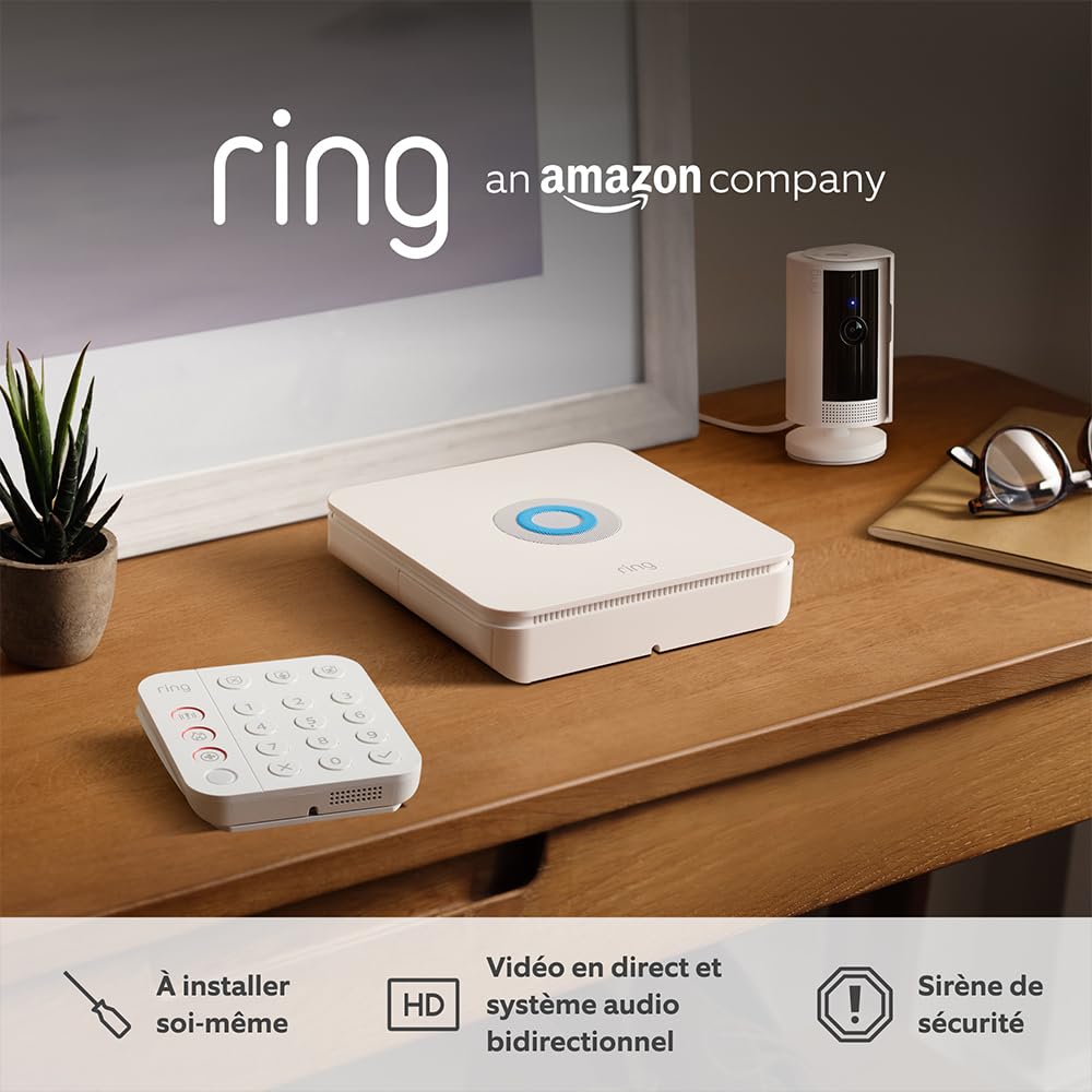 Kit Ring Alarm M + caméra intérieure (Indoor Camera, 2e gén.) | Alarme de maison sans fil connectée, système de sécurité avec surveillance assistée en option | Sans engagement à long terme