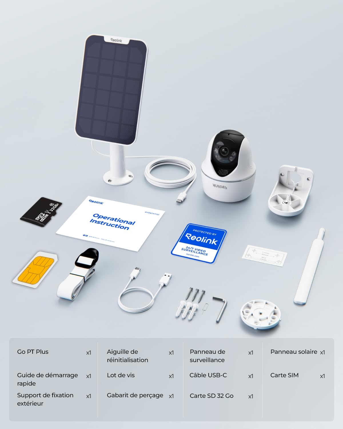 Reolink 3G/4G LTE Camera Surveillance Extérieure avec Carte SIM+microSD 32Go, 5MP Caméra Solaire PT, Détection Intelligente, Vision Nocturne Couleur, Audio Bidirectionnel, Go PT Plus+Panneau Solaire