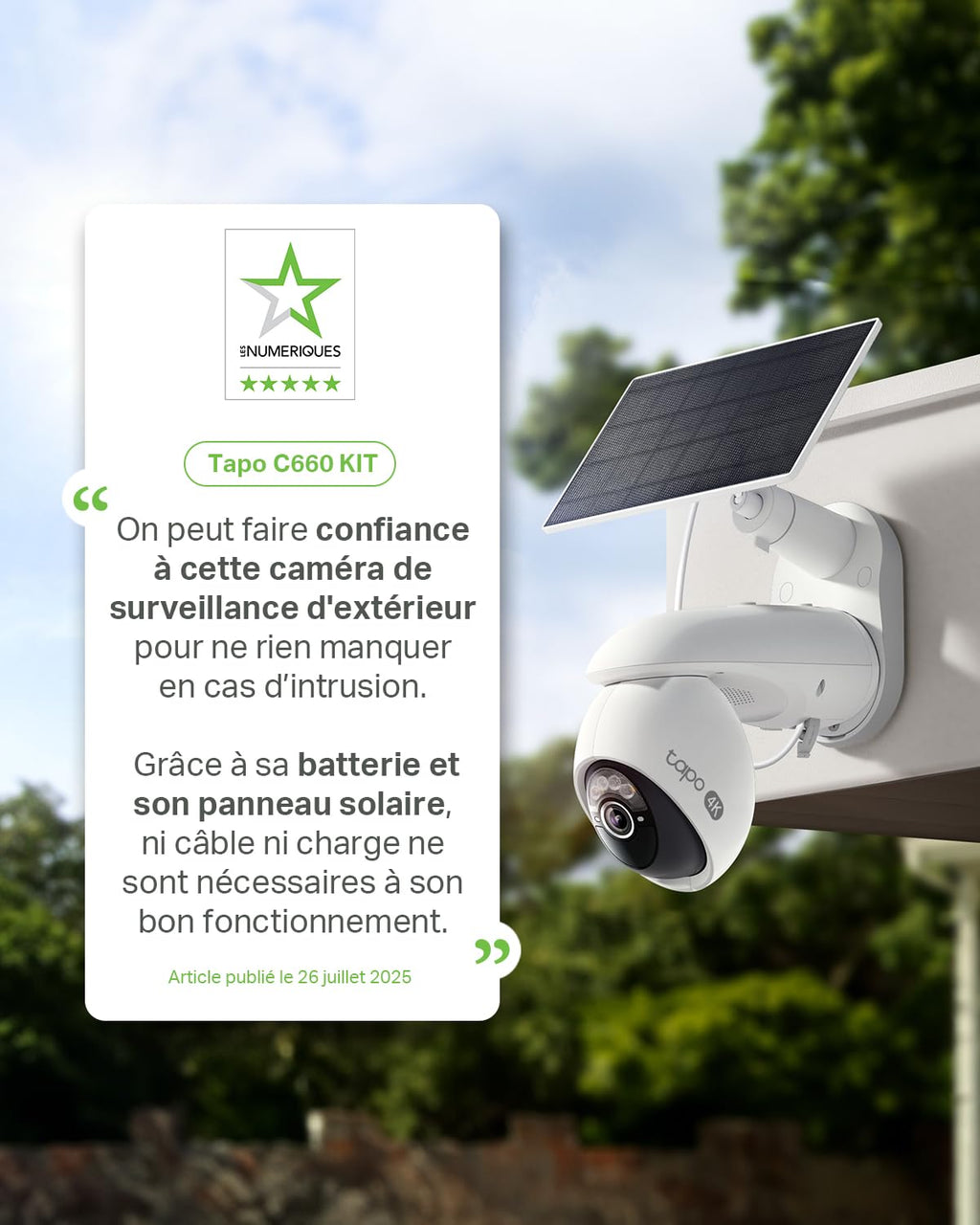 Tapo C660 Kit Caméra de Surveillance extérieure avec Panneau Solaire 4K 8MP, Vision 360°, Vision Nocturne Couleur Starlight, Batterie 10 000 mAh, détection IA, IP66, Alarme Rapide et antivol