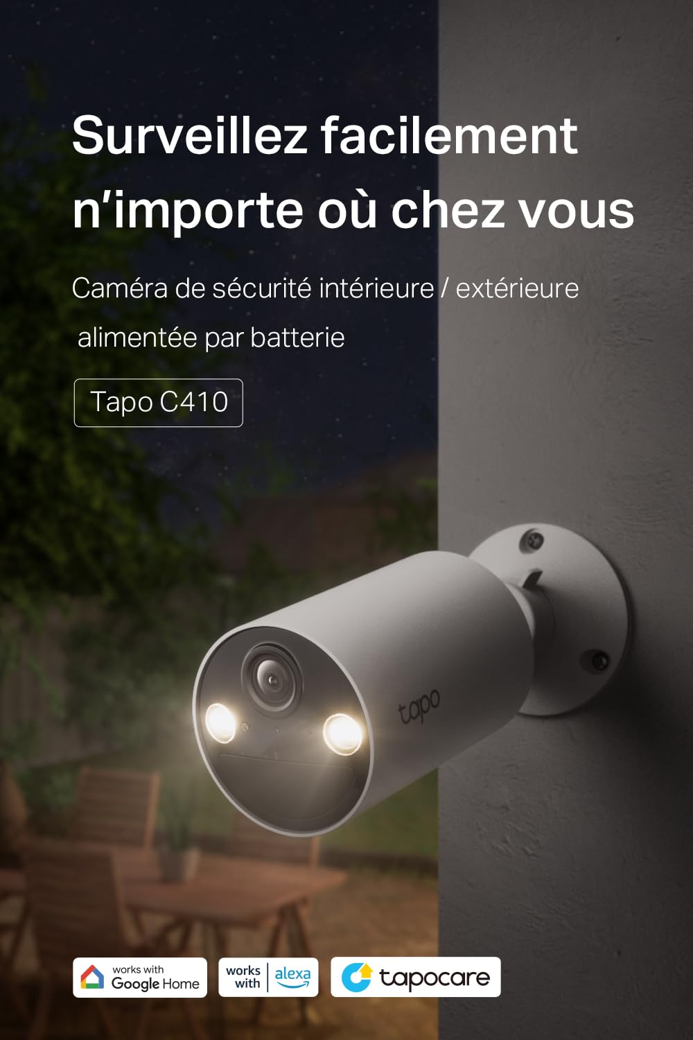 Tapo C410 KIT 2K(3MP) Caméra de Surveillance WiFi Extérieure sans Fil Solaire, Autonomie permanente de la Batterie, Personne Détection, Vision Nocturne en Couleur, IP65 Etanche, Aucune hub requis