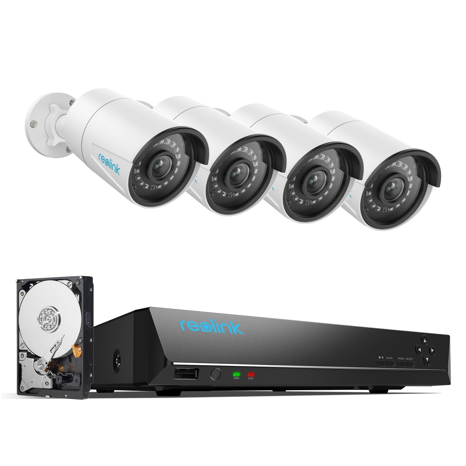 Reolink 5MP Caméra de Surveillance Extérieure, Kit Vidéo Surveillance avec 8CH 2To NVR et Caméra IP PoE Filaire 4X 5MP, Détection Personne/Véhicule, Vision Nocturne 30m avec Audio, RLK8-520D4-5MP