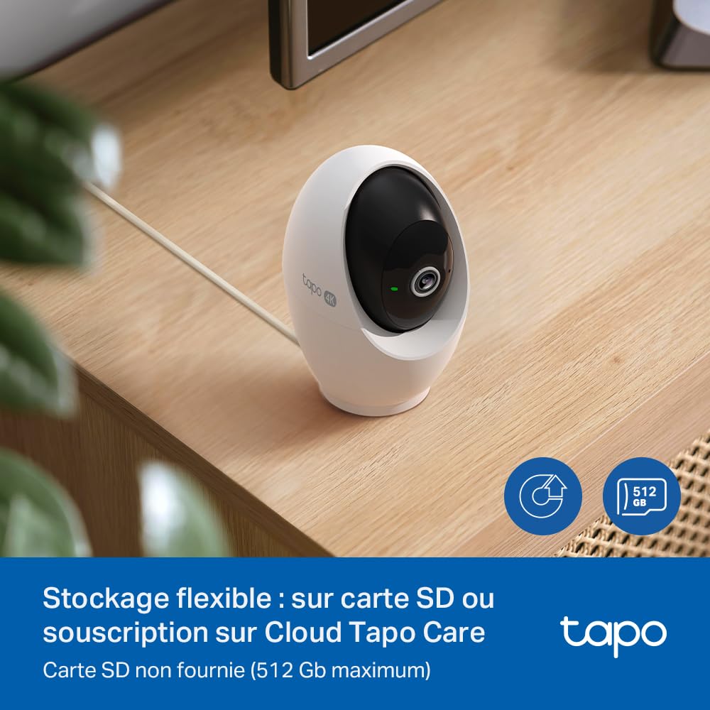 Tapo C260 Caméra de Surveillance WiFi intérieure 4K 8MP 360°, détection IA Locale, Mode confidentialité Physique, Zoom numérique 18x, Suivi de Mouvement, Audio bidirectionnel