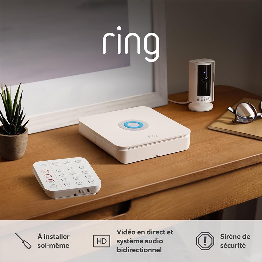 Kit Ring Alarm M + caméra intérieure (Indoor Camera, 2e gén.) | Alarme de maison sans fil connectée, système de sécurité avec surveillance assistée en option | Sans engagement à long terme
