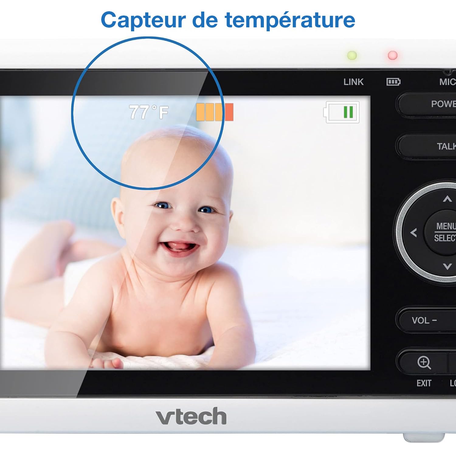 VTech DM1111 Babyphone Audio Numérique – Technologie DECT, Affichage du Niveau de Bruit, Clip Ceinture et Bien Plus – Unité Parentale et Unité Bébé