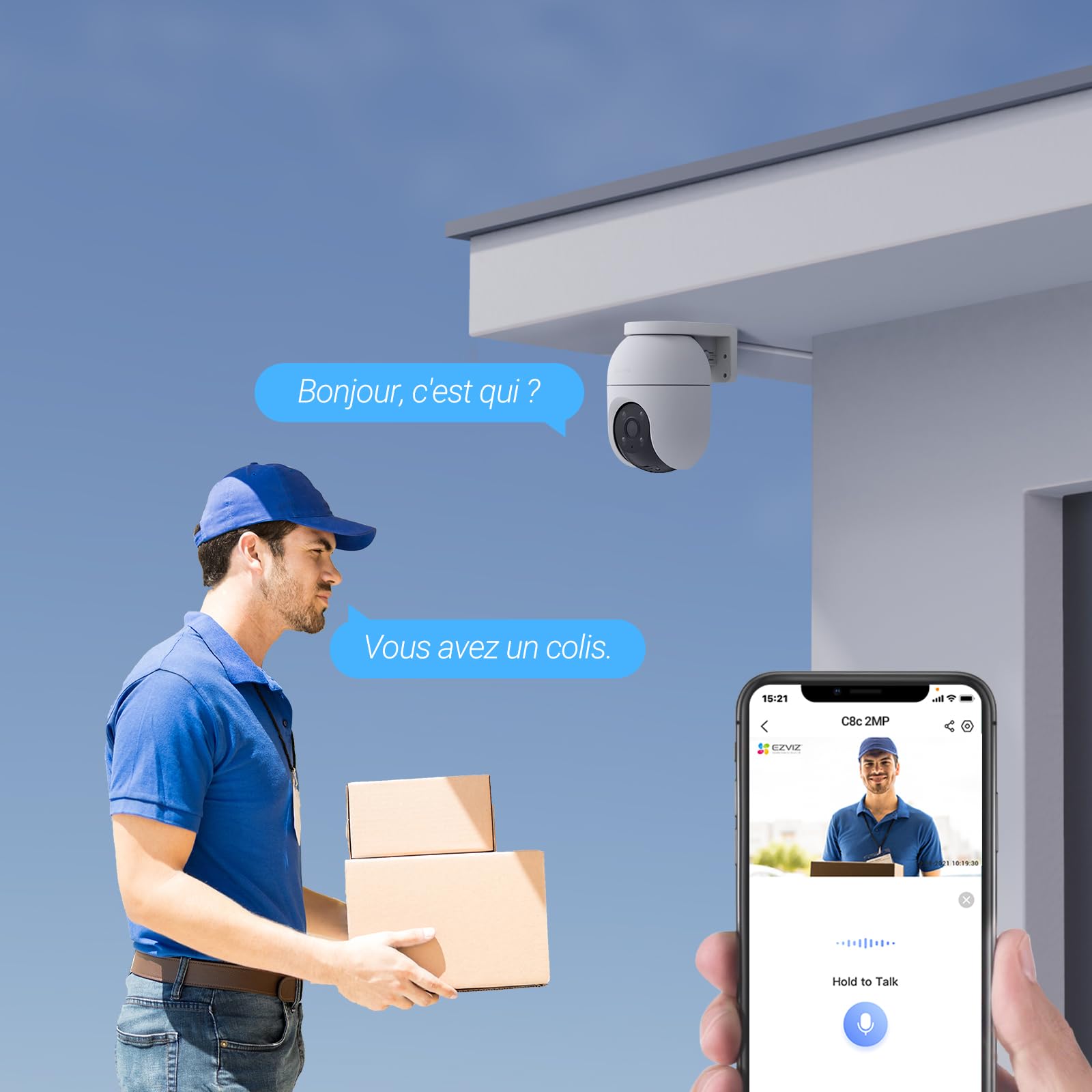 EZVIZ C8c 2MP Camera Surveillance WiFi Extérieure à 360° avec Suivi Auto-Zoom, Détection de Forme Humaine, Vision Nocturne en Couleur, Audio Bidirectionnel, IP65 Etanche, Défense Active