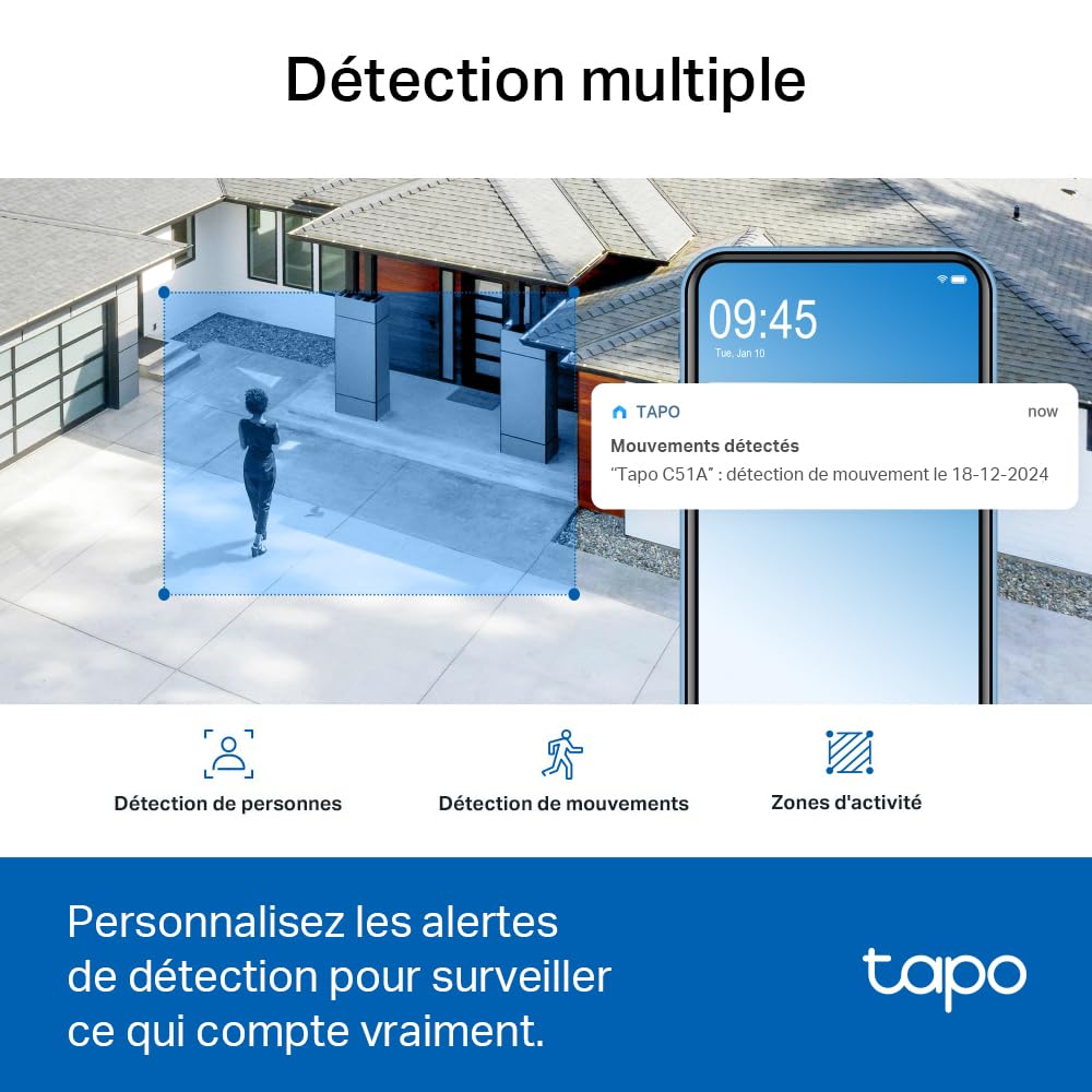 Tapo C510W 2K Caméra de Surveillance WiFi extérieur 360°, Vision Nocturne Couleur, Détection de Personne et Suivi de Mouvement, Étanche IP65, Alarme sonore Personnalisable