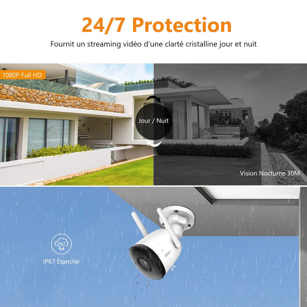 Imou Caméra de Surveillance WiFi Extérieure, 3K Caméra IP WiFi 2.4 GHz Étanche avec Vision Nocturne de 30m, Détection de Mouvement AI (Bullet 2C 5MP)