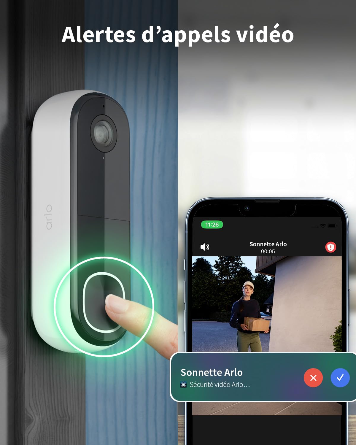ARLO Sonnette Vidéo HD, Sonnette WiFi Extérieur Exterieure Sans Fil, Détection par IA, Vision Nocturne Couleur, Audio bidirectionnel, Compatible avec Alexa, Essai Secure Inclus