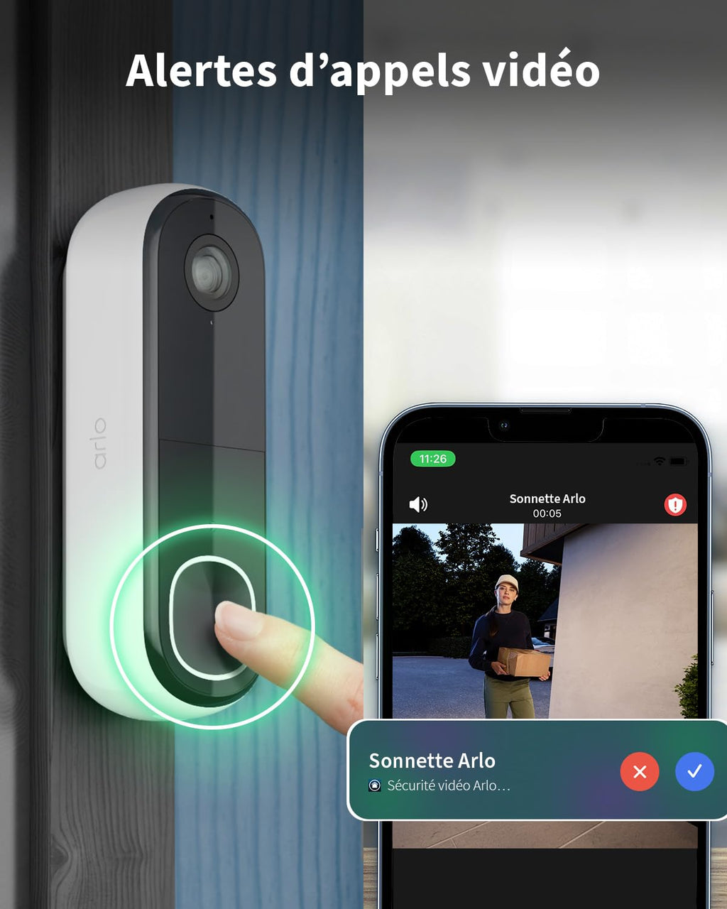 ARLO Sonnette Vidéo HD, Sonnette WiFi Extérieur Exterieure Sans Fil, Détection par IA, Vision Nocturne Couleur, Audio bidirectionnel, Compatible avec Alexa, Essai Secure Inclus
