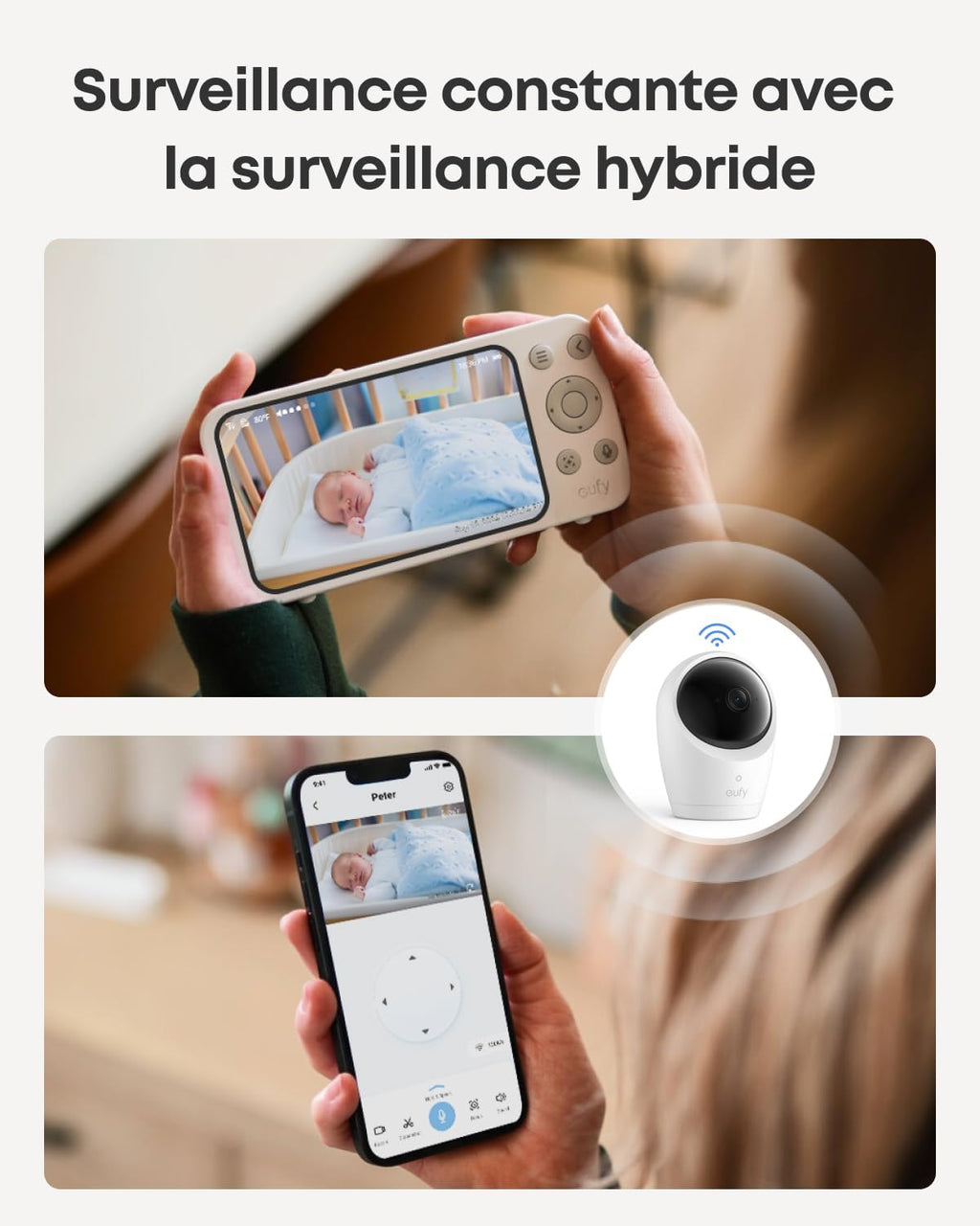 Babyphone eufy E20 avec caméra 2K HD, écran 5" 720p, avec ou sans Wi-FI, contrôle Via l'application ou Le Moniteur, Panorama-Inclinaison, Zoom x 4, caméra Portable avec Batterie intégrée, alertes