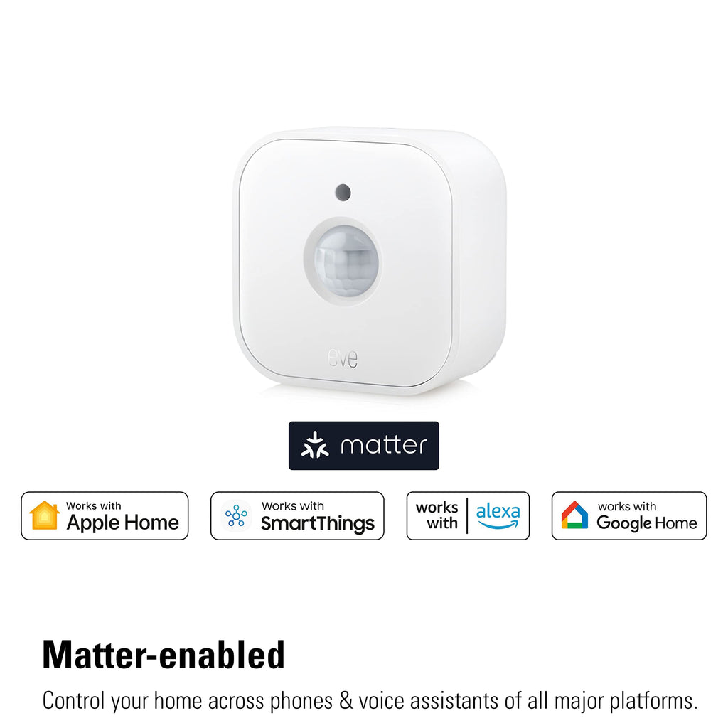 Eve Motion (Matter) – Capteur de mouvement et sensor de lumière intelligent, intérieur & extérieur, sécurité connectée, Apple Home, Alexa, Google Home, SmartThings, Nécessite un Thread concentrateur