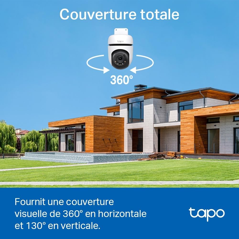 Tapo C510W 2K Caméra de Surveillance WiFi extérieur 360°, Vision Nocturne Couleur, Détection de Personne et Suivi de Mouvement, Étanche IP65, Alarme sonore Personnalisable