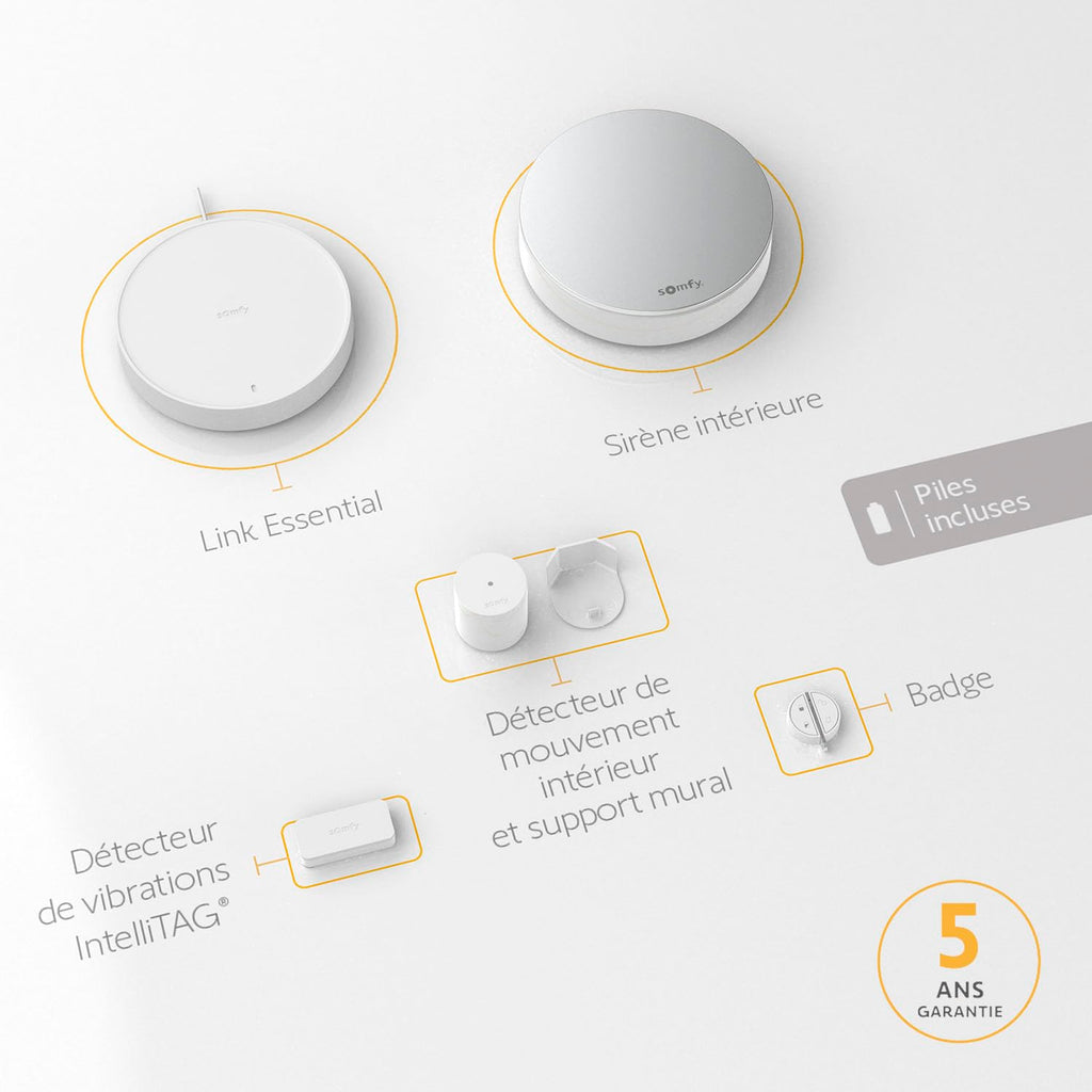 Somfy 1875279 - Home Alarm Essential Starter Pack - Système d'Alarme Maison sans Fil Connecté WiFi - 1 IntelliTAG - 1 détecteur de Mouvement - 1 Badge - Compatible Alexa, Assistant Google et Tahoma