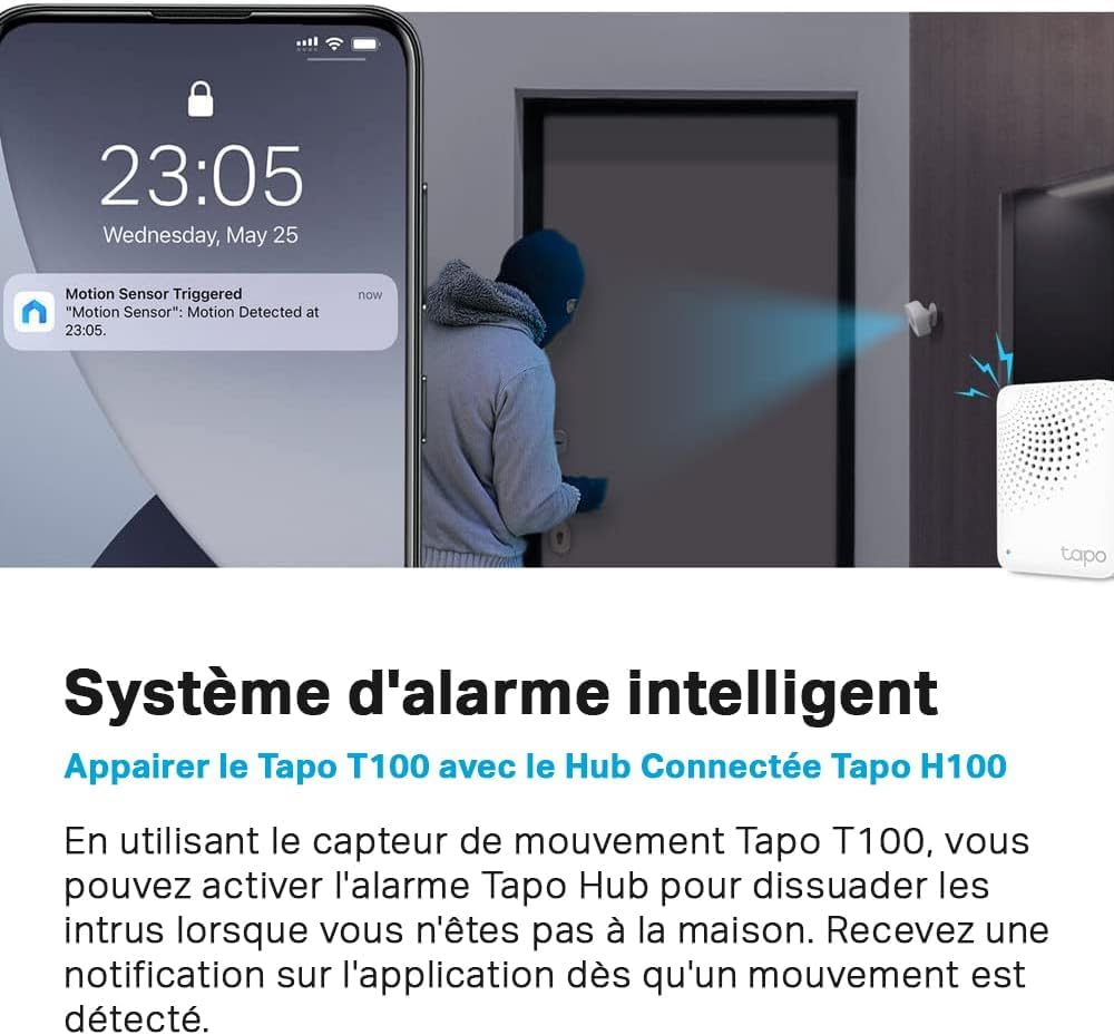 Tapo Détecteur de Mouvement Intelligent Tapo T110, pour la sécurité des fenêtres/Portes, durée de Vie de la Batterie de 1 an et Plus, Notification d'application instantanée, Hub requis