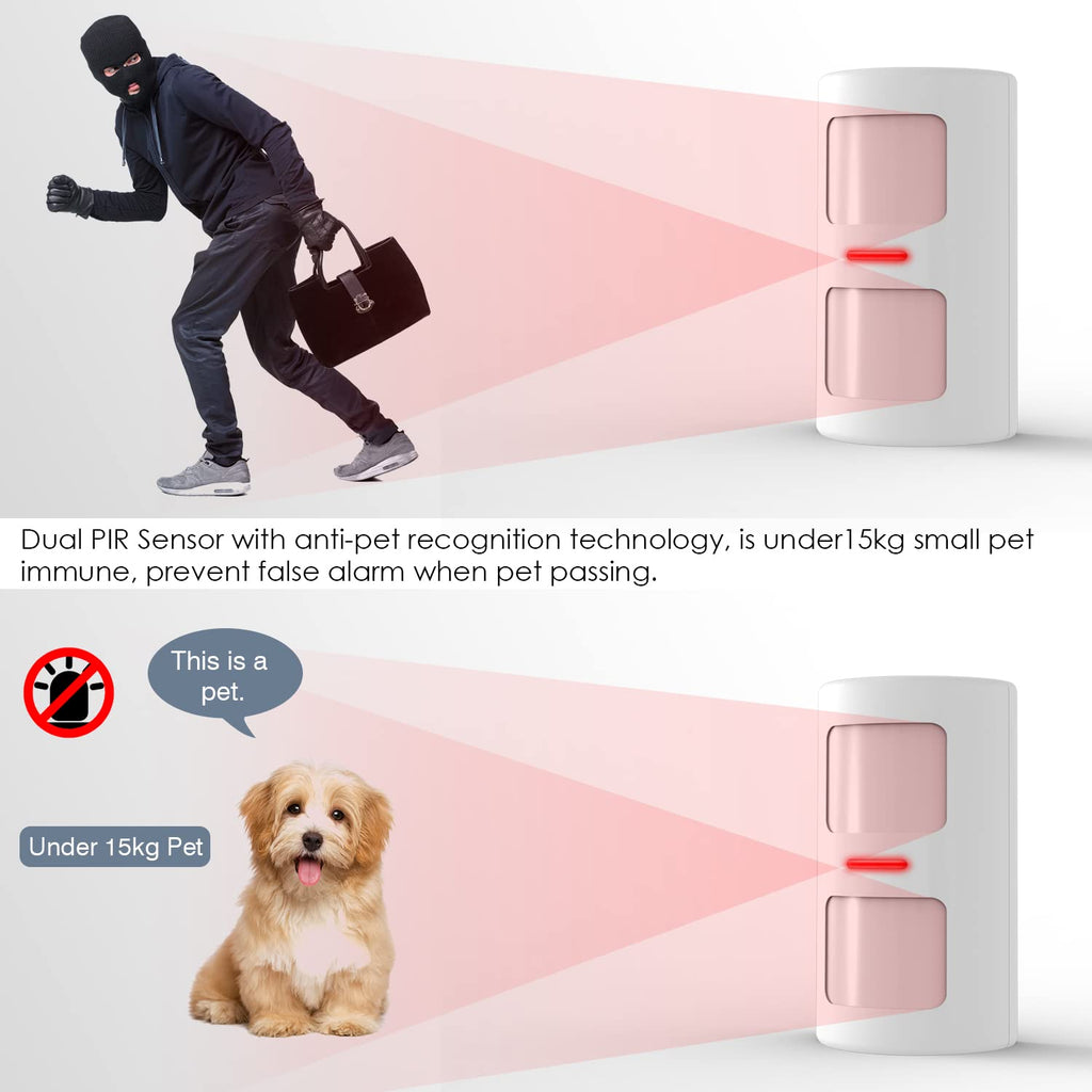 YISEELE Alarme Maison sans Fil: Connexion Wi-FI 5 GHz - Complet Sirène 125dB - Capteur Infrarouge (PIR) Anti-Animaux - 10 Capteurs Porte/Fenêtre - 2 Télécommandes - Hub - Compatible Alexa & Google