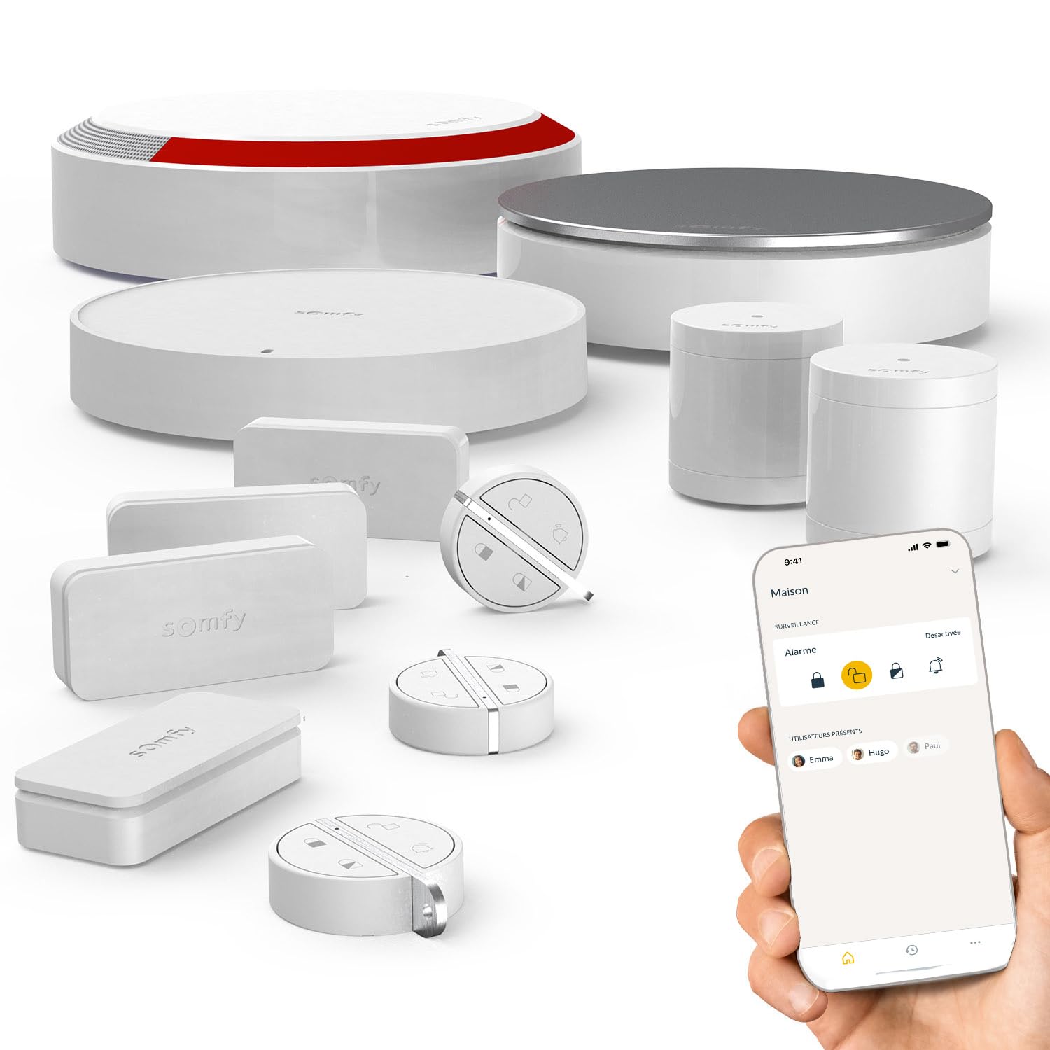 Somfy 1875279 - Home Alarm Essential Starter Pack - Système d'Alarme Maison sans Fil Connecté WiFi - 1 IntelliTAG - 1 détecteur de Mouvement - 1 Badge - Compatible Alexa, Assistant Google et Tahoma