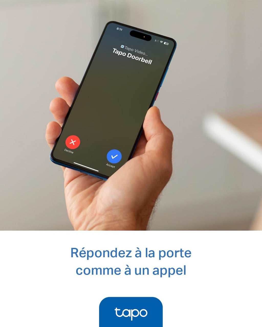 Tapo D205 Sonnette sans fil avec caméra exterieur 2K 3MP, IP54 étanche, Grand angle 160°, Vision Nocturne, Détection Humaine AI gratuite, Audio Bidirectionnel, autonomie 180j, Installation facile